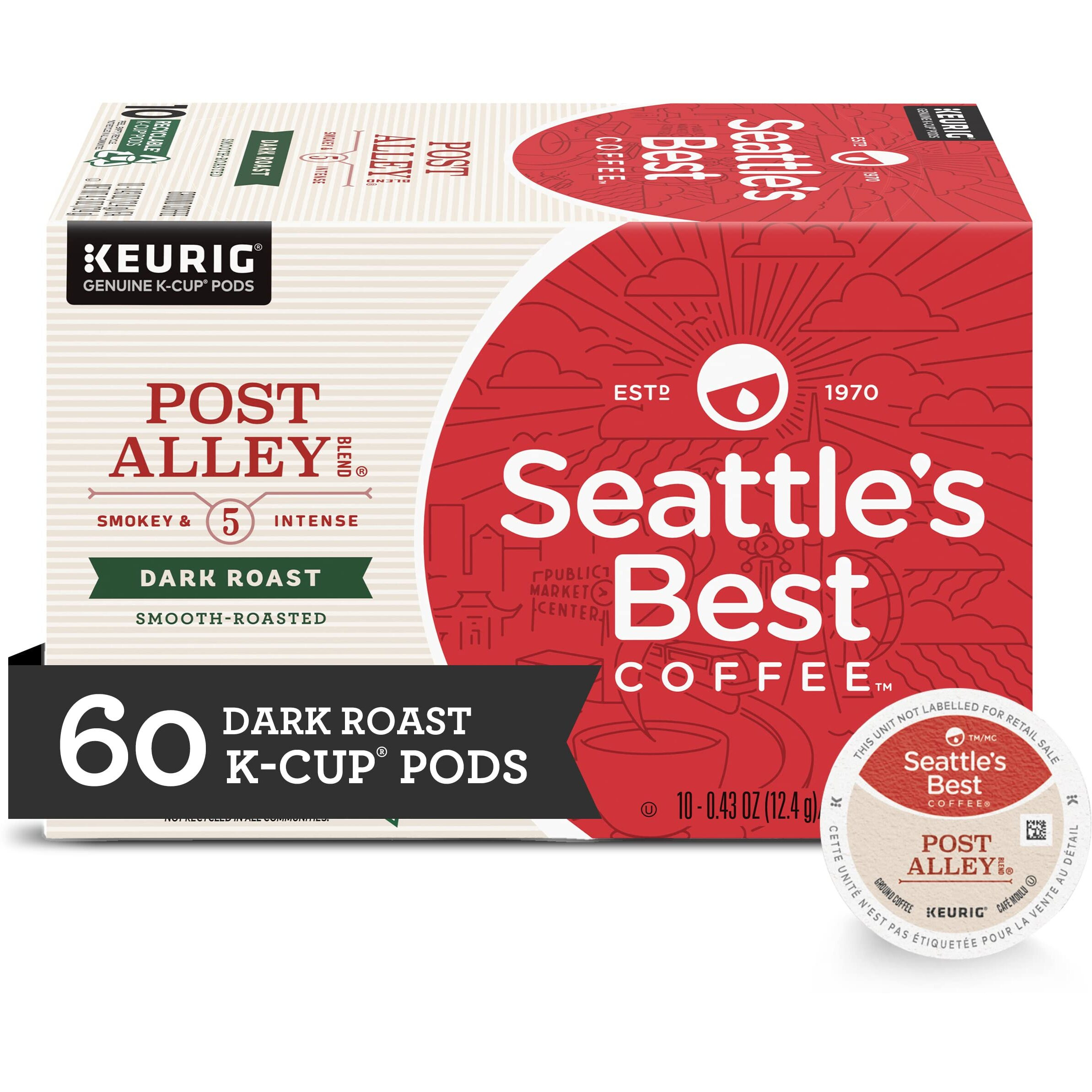 Seattle's Best Coffee Post Alley Blend Dark Roast K-Cup Pods | 6 Boxes Of 10 (60 Total Pods)