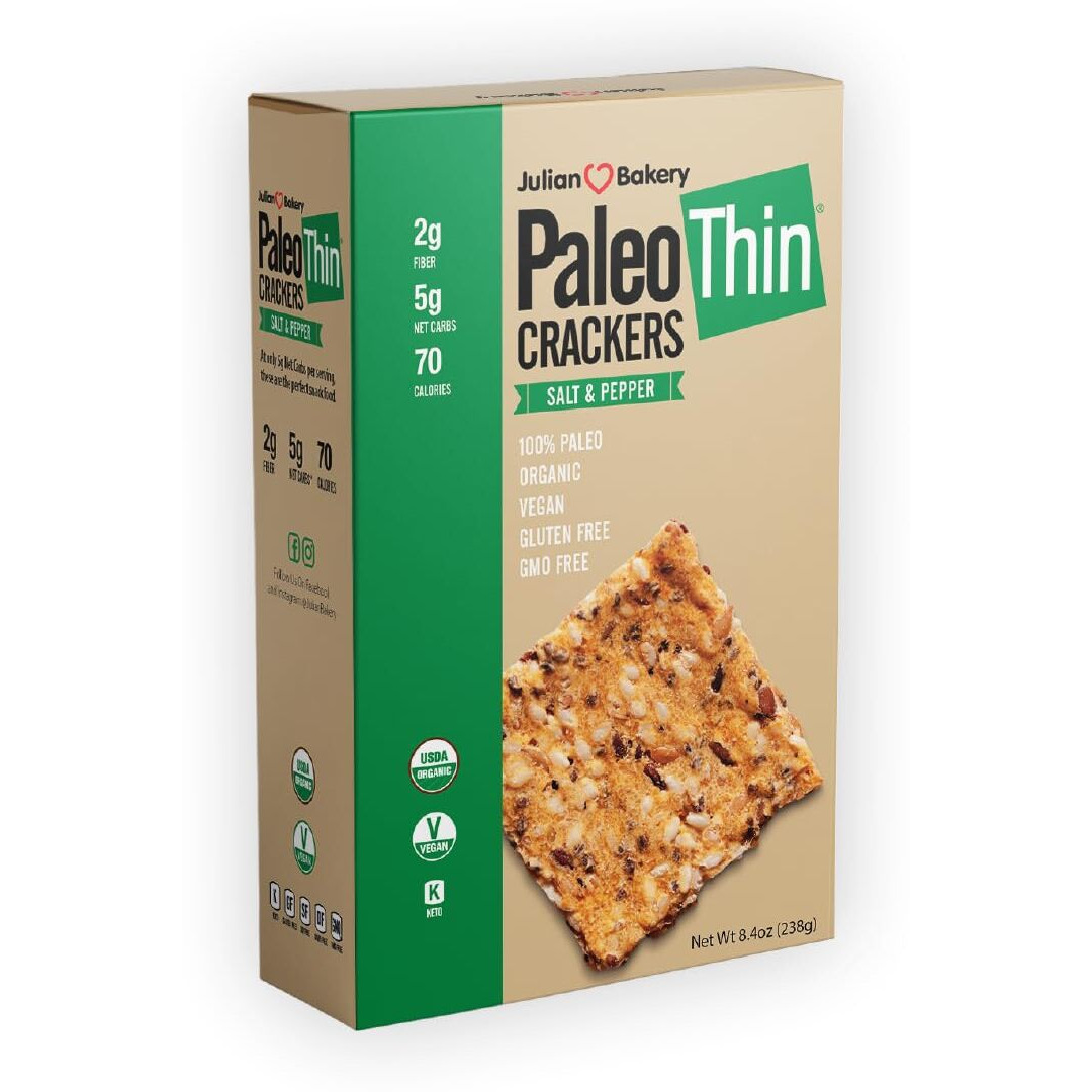 Julian Bakery Paleo Thin Crackers | Salt & Pepper | Usda Organic | Gluten-Free | Grain-Free | Gmo Free | Low Carb | 1 Pack