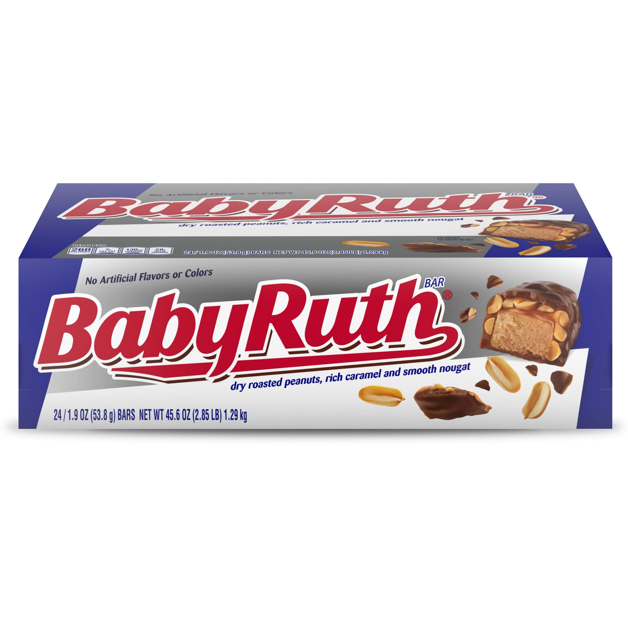 Baby Ruth, Chocolatey, Peanut, Caramel, Nougat, Full Size Individually Wrapped Candy Bars, 1.9 Oz Each, Bulk 24 Pack