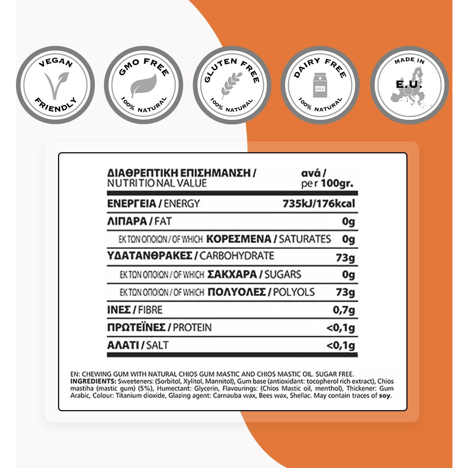 Supersmart - Mastic Gum Chewing Gum Elma - Chios Greek Gum - Natural Oral Hygiene - Sugar Free - Menthol Taste With Xylitol | Gmo & Gluten Free - 5X10 Gums