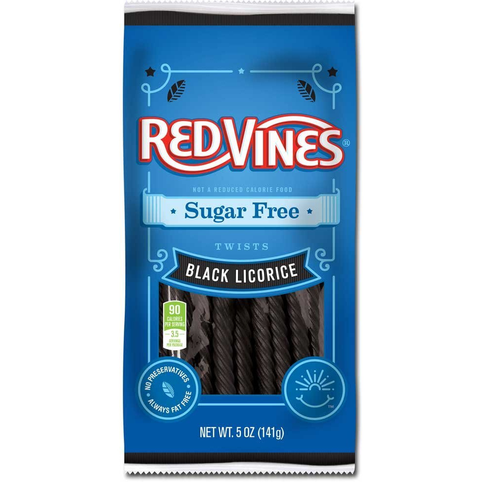 Red Vines Black Licorice Sugar Free Vines - 5 Oz. Bag, 12 Per Case