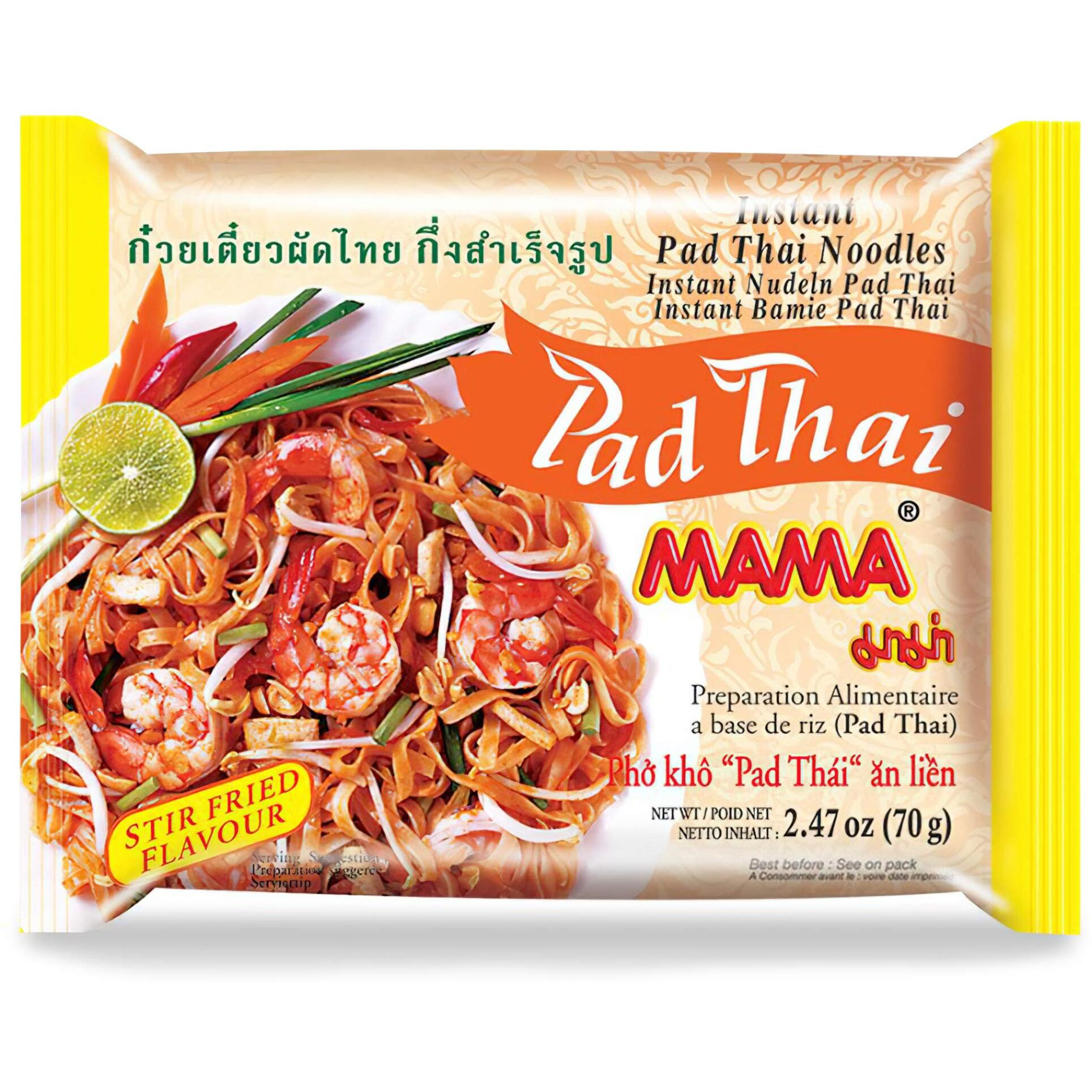 Mama Noodles Pad Thai Instant Spicy Noodles W/Delicious Thai Flavors, Hot & Spicy Noodles W/Pad Thai Soup Base, No Trans Fat W/Fewer Calories Than Deep Fried Noodles 30 Pack