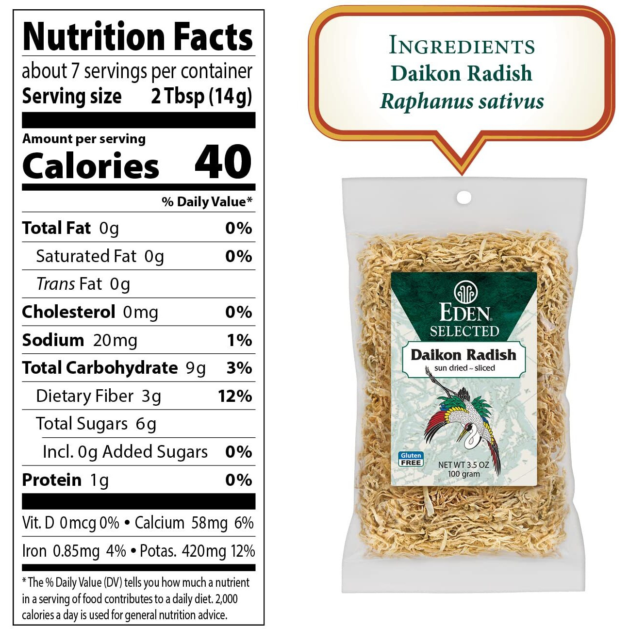 Eden Daikon Radish, Sun Dried And Finely Sliced, Traditionally Made In Japan, 3.5 Oz