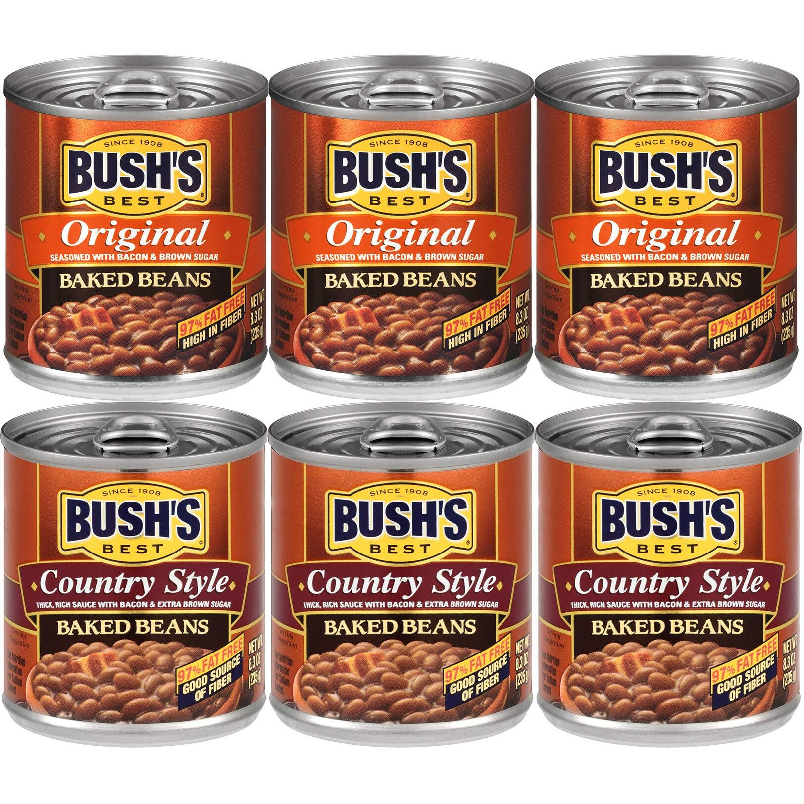 Bush's Best 3 Original Baked Beans, 3 Country Style Baked Beans, 8.3 Oz Variety Pack, 1 Ct