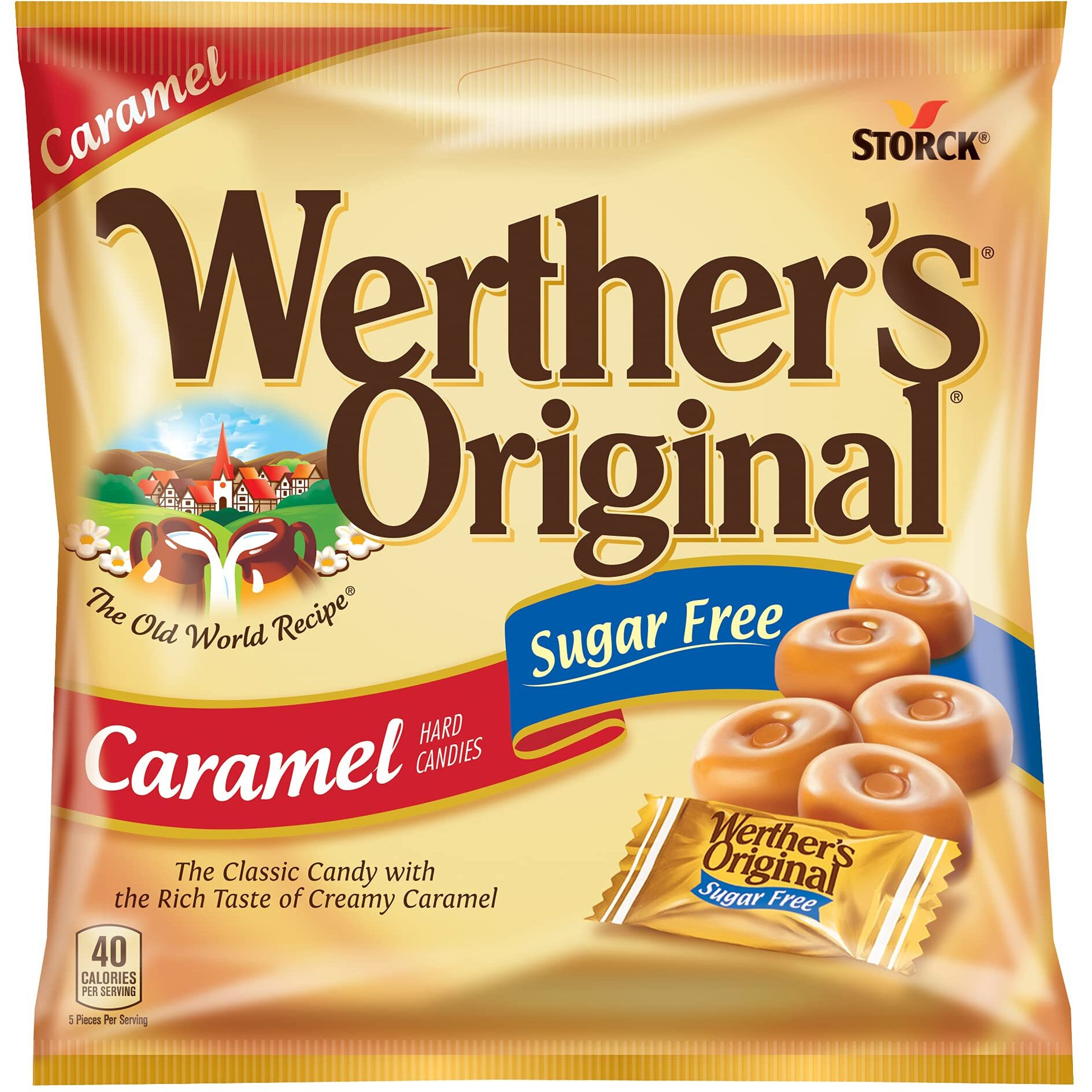 Werther's Original Hard Sugar Free Caramel Candy, 2.75 Oz Bags (Pack Of 12)