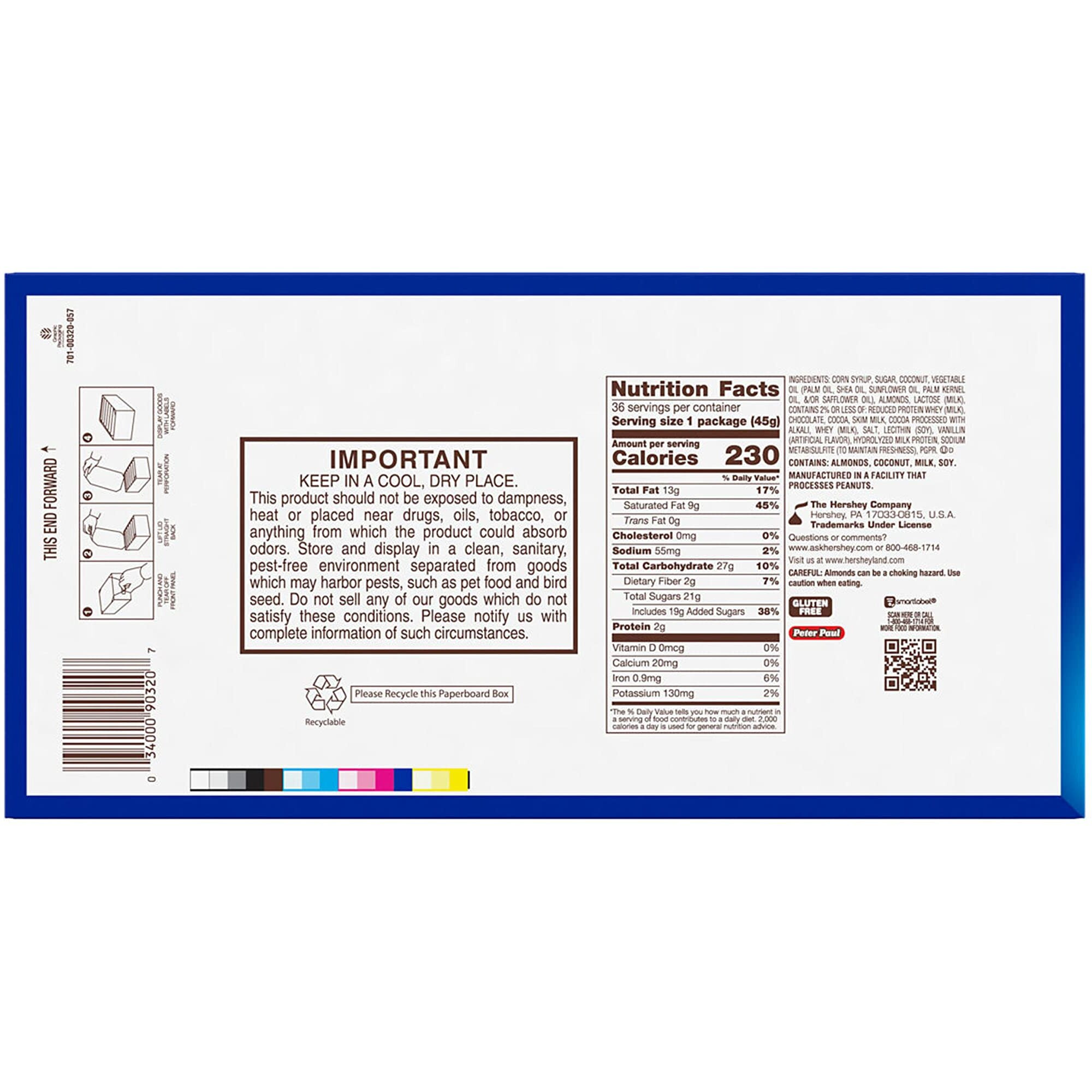 Almond Joy Coconut And Almond Chocolate Candy Bars, 1.61 Oz (36 Count)