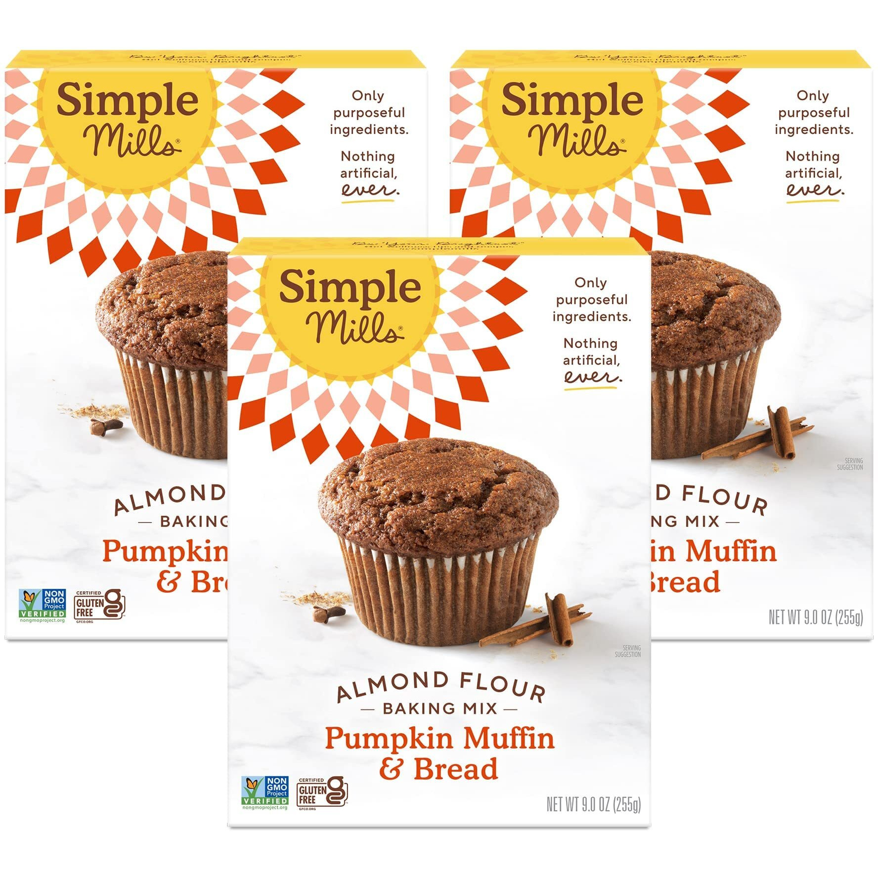 Simple Mills Almond Flour Baking Mix, Pumpkin Muffin & Bread Mix - Gluten Free, Plant Based, Paleo Friendly, 9 Ounce (Pack Of 3)