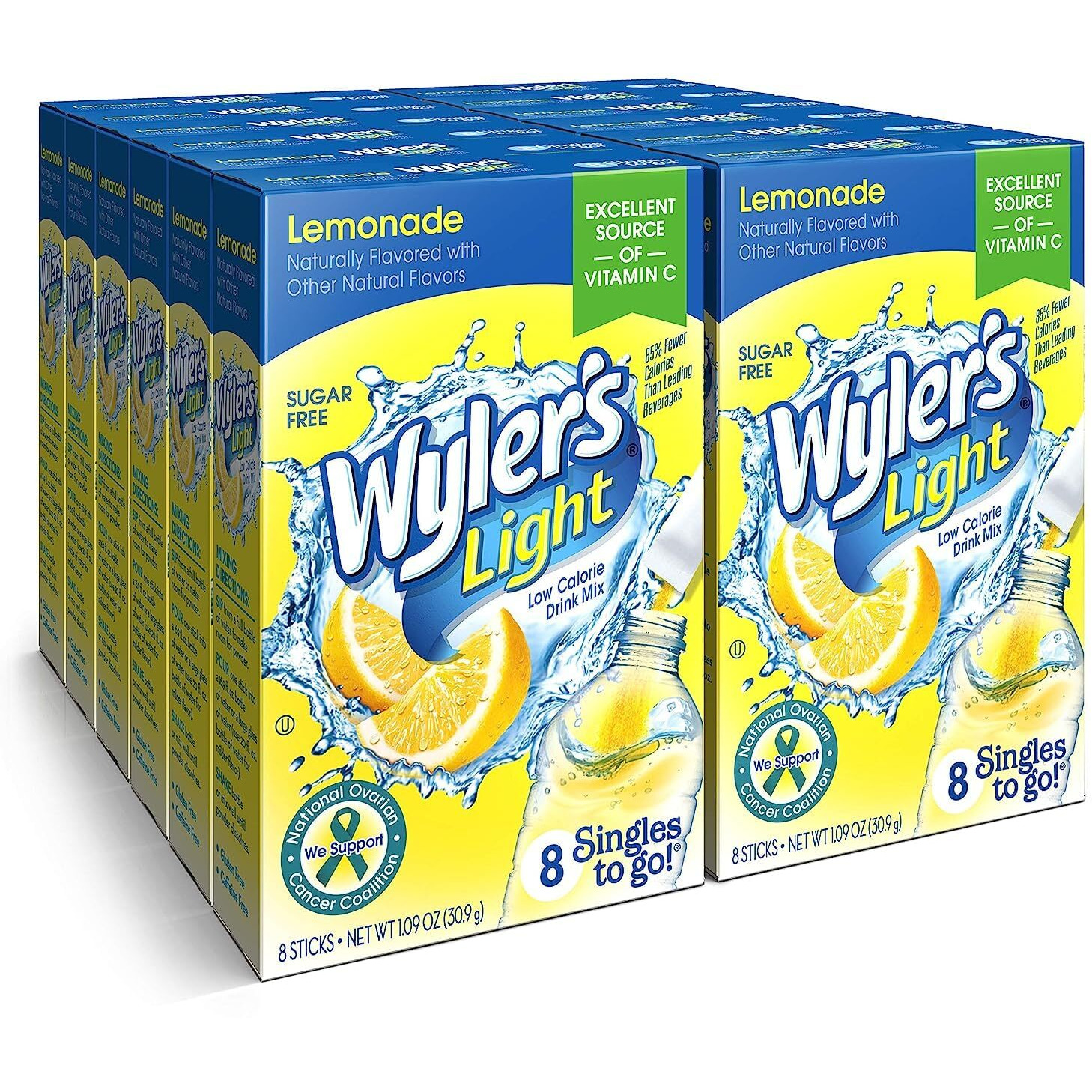 Wyler's Light Singles To Go Powder Packets, Water Drink Mix, Lemonade, 12 Boxes, 8 Servings Per Box, 96 Total Servings