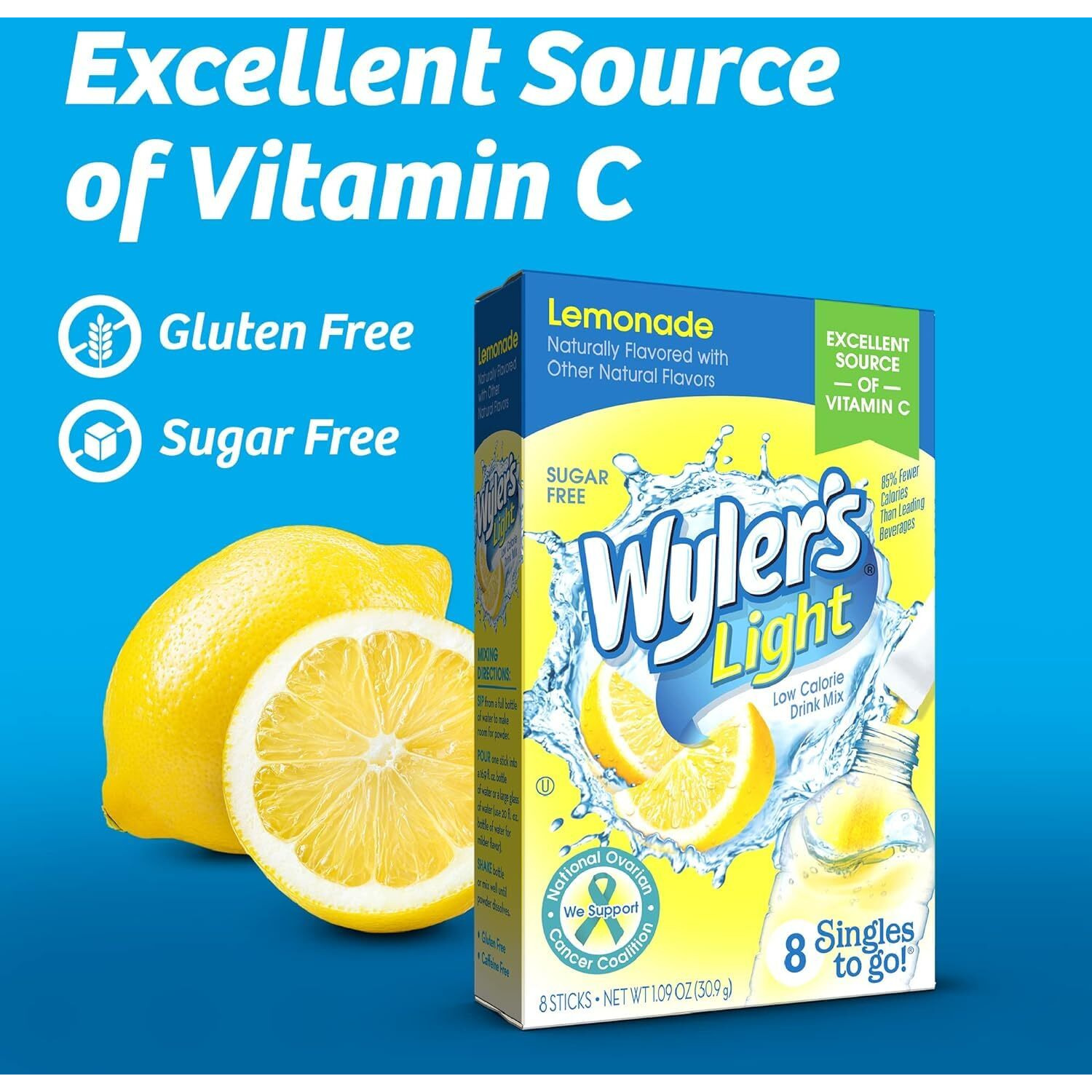 Wyler's Light Singles To Go Powder Packets, Water Drink Mix, Lemonade, 12 Boxes, 8 Servings Per Box, 96 Total Servings