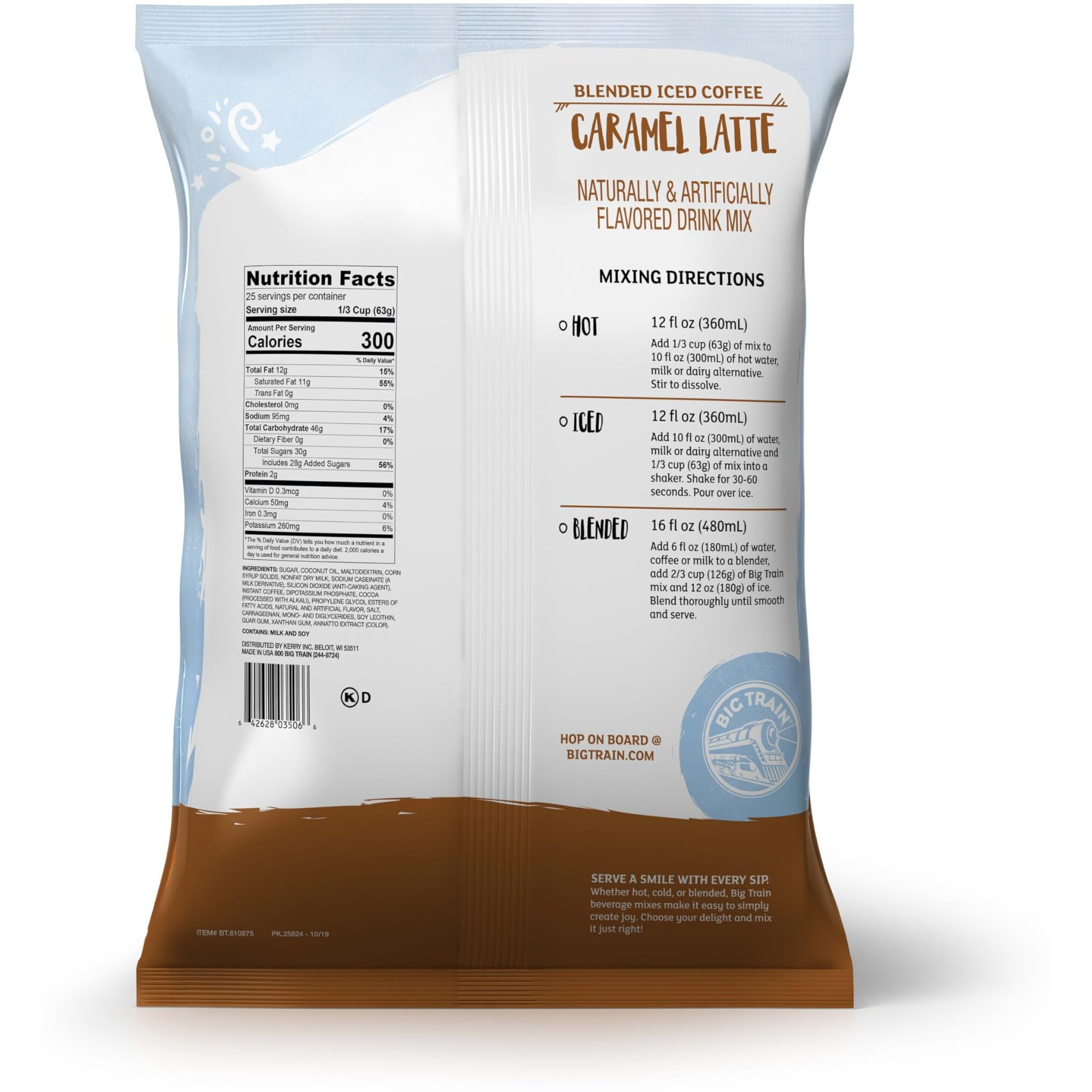 Big Train Blended Ice Coffee Caramel Latte 3 Lb 8 Oz (1 Count), Powdered Instant Coffee Drink Mix, Serve Hot Or Cold, Makes Blended Frappe Drinks