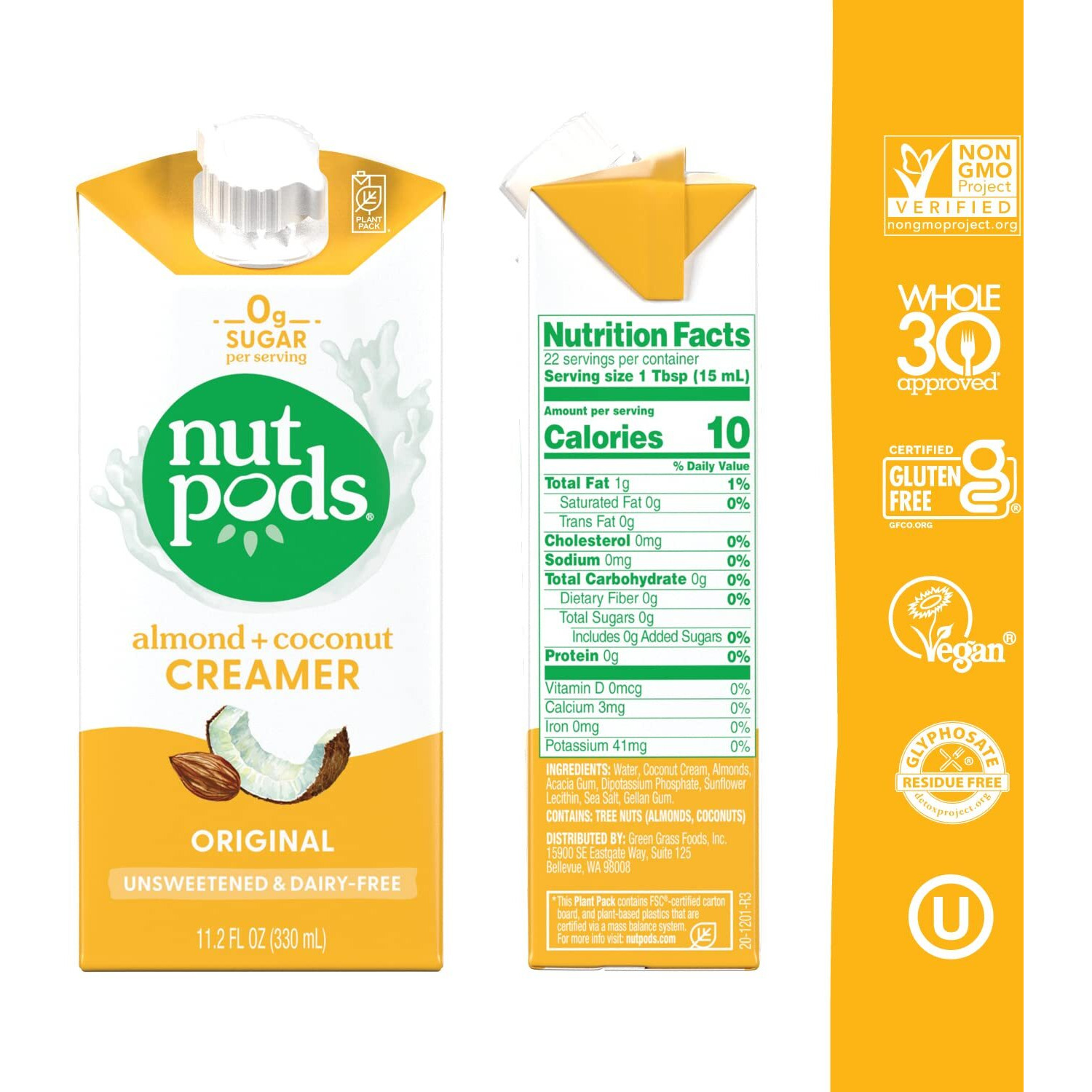 Nutpods Dairy-Free Creamer Unsweetened, 11.2 Fl Oz (Original, 12-Pack) - Whole30 / Paleo / Keto / Vegan / Sugar Free, White