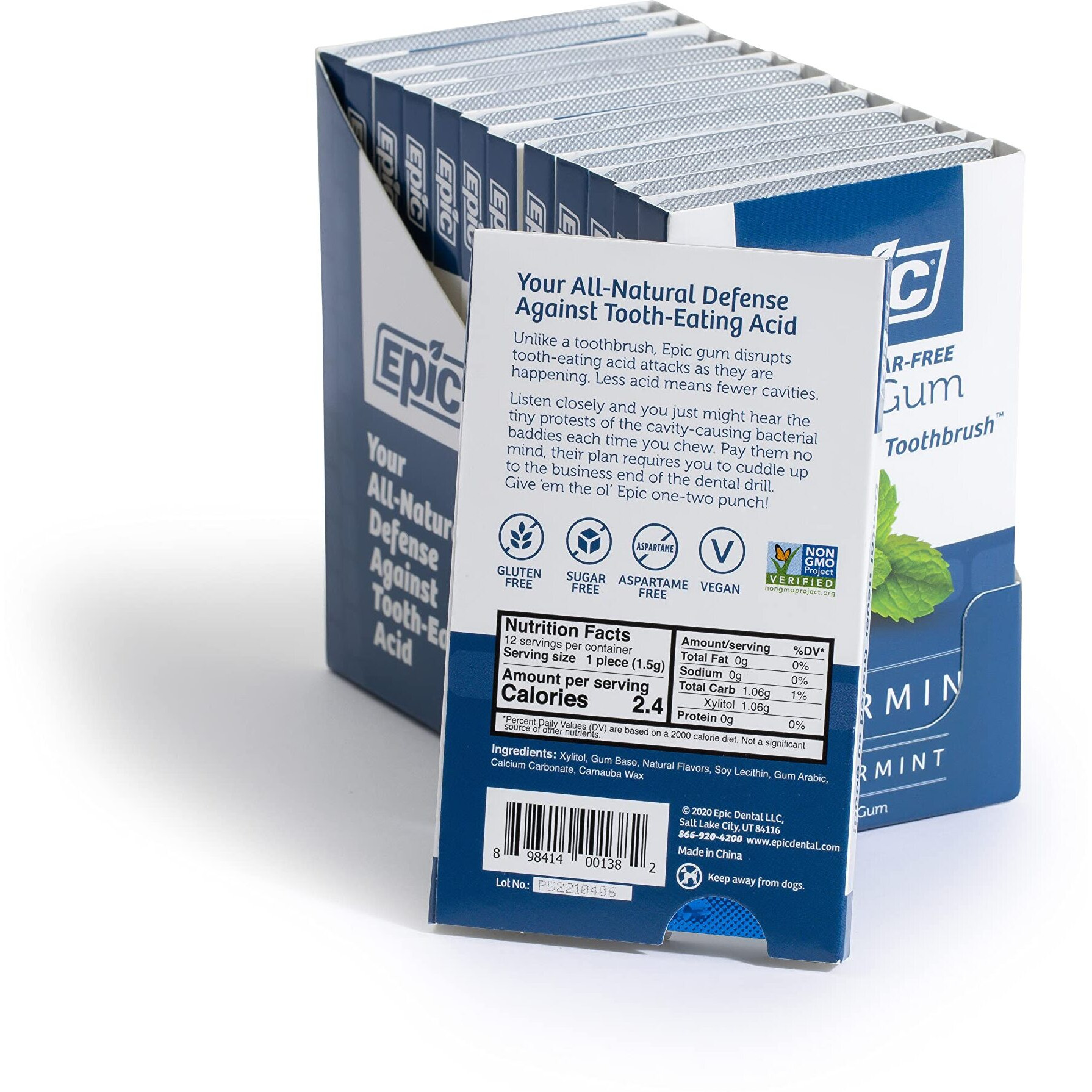 Epic Xylitol Chewing Gum - Sugar Free & Aspartame Free Chewing Gum Sweetened W/Xylitol For Dry Mouth & Gum Health (Peppermint, 12-Piece Pack, 12 Packs)