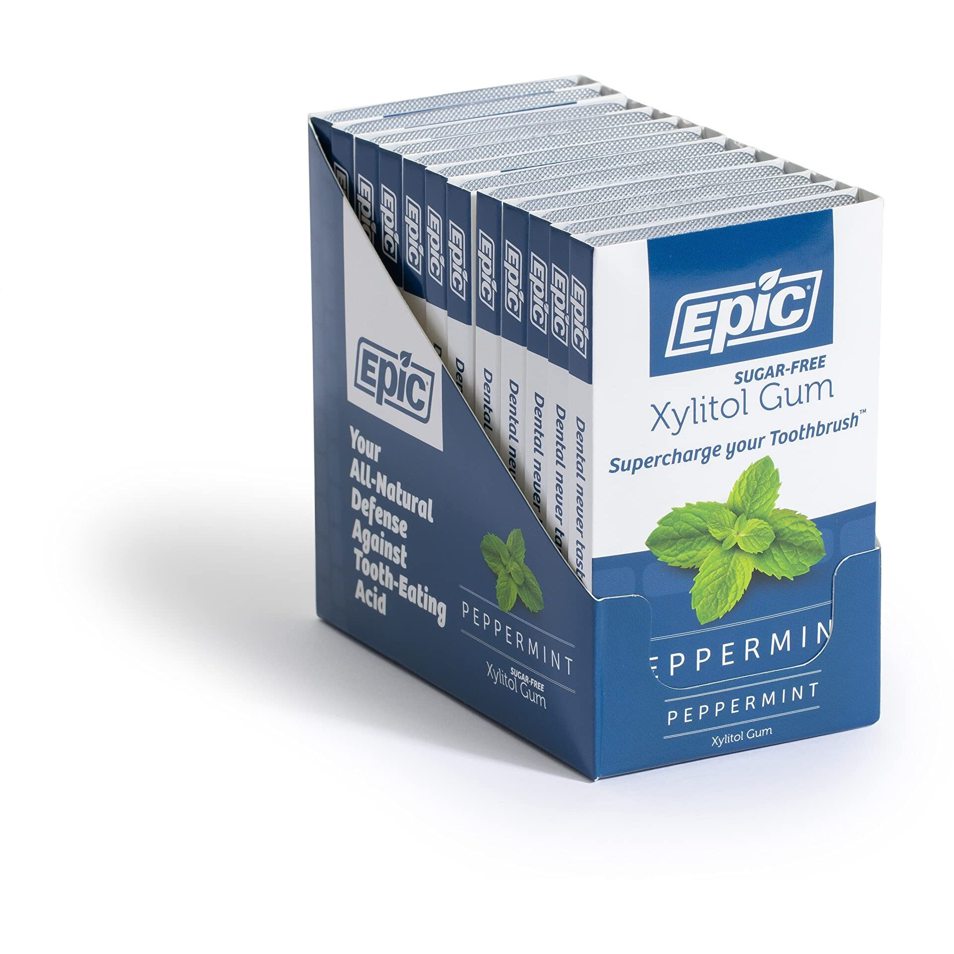 Epic Xylitol Chewing Gum - Sugar Free & Aspartame Free Chewing Gum Sweetened W/Xylitol For Dry Mouth & Gum Health (Peppermint, 12-Piece Pack, 12 Packs)