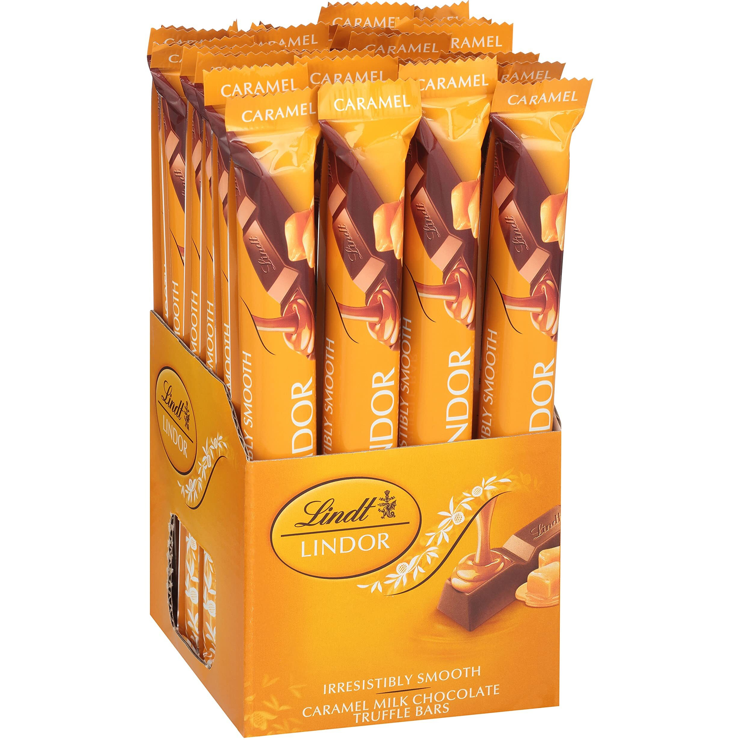 Lindt Lindor Caramel Milk Chocolate Truffle Bar, Milk Chocolate Candy With Smooth, Melting Truffle Center, Great For Gift Giving, 1.3 Ounce (Pack Of 24)
