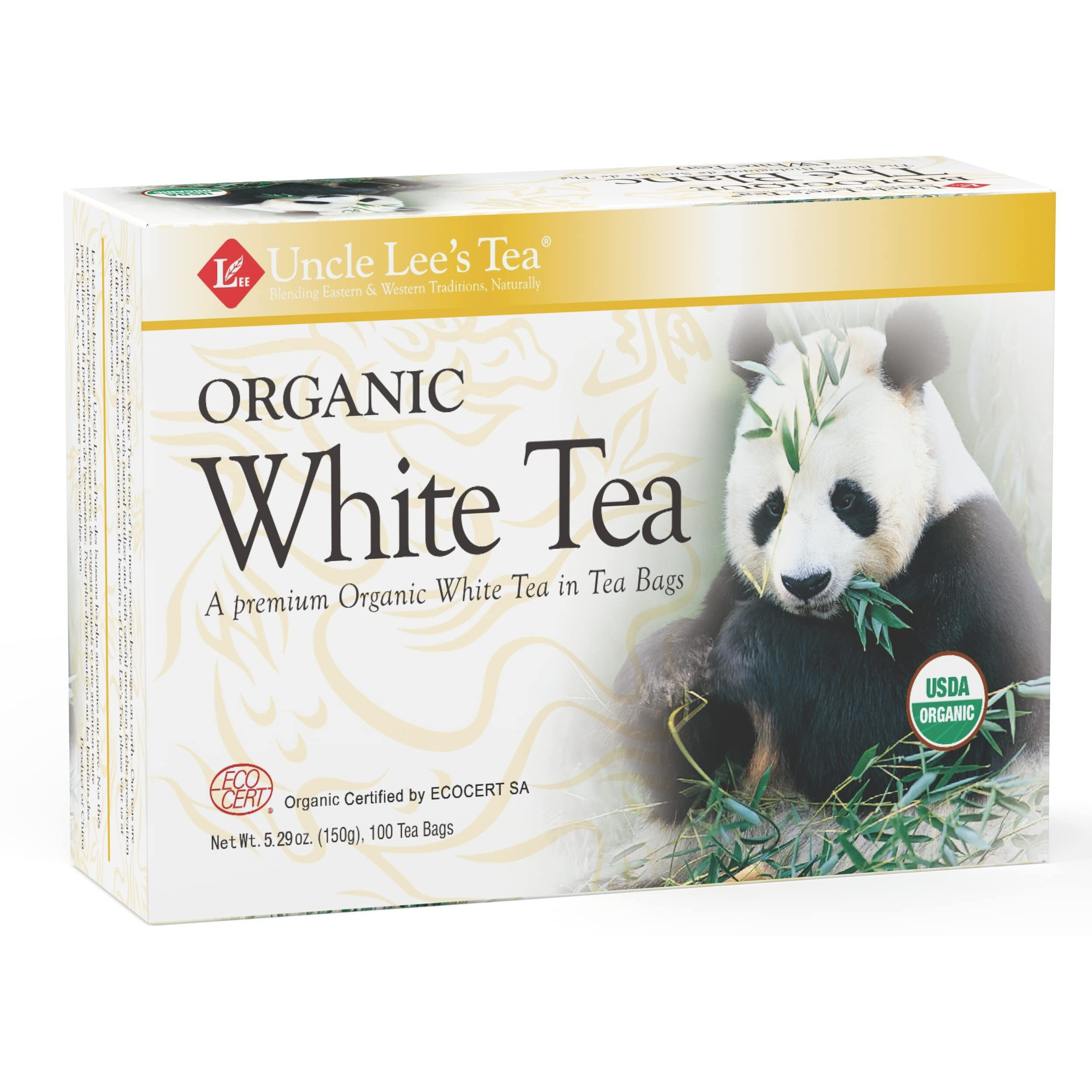 Uncle Lee's Tea Organic White Tea - Premium Tea For Everyday Wellness, Low Caffeine, Antioxidant-Rich White Tea Bags, Individually Wrapped, 100 Count (Pack Of 2)