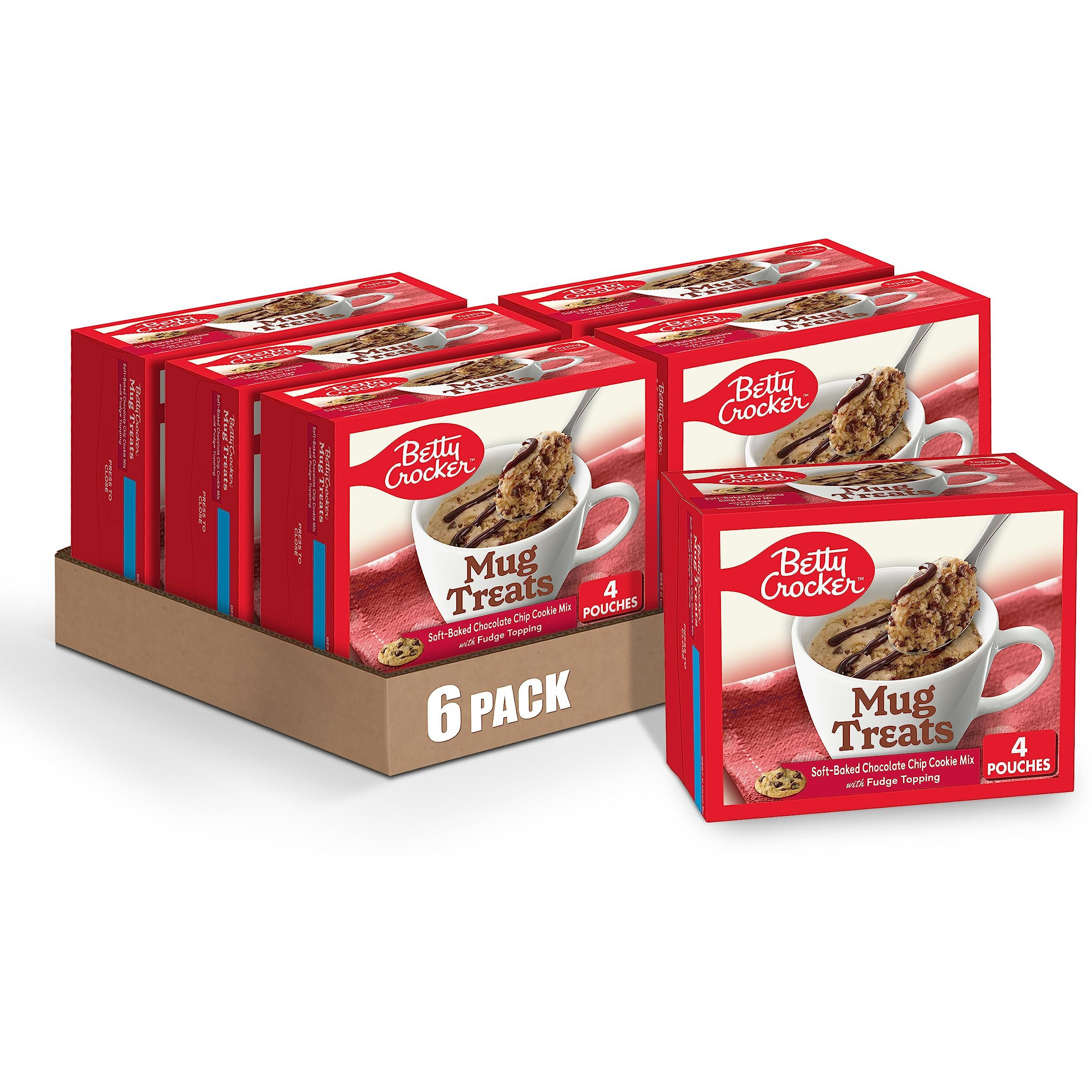 Betty Crocker Mug Treats Soft-Baked Chocolate Chip Cookie Mix With Fudge Topping, 4 Servings (Pack Of 6)