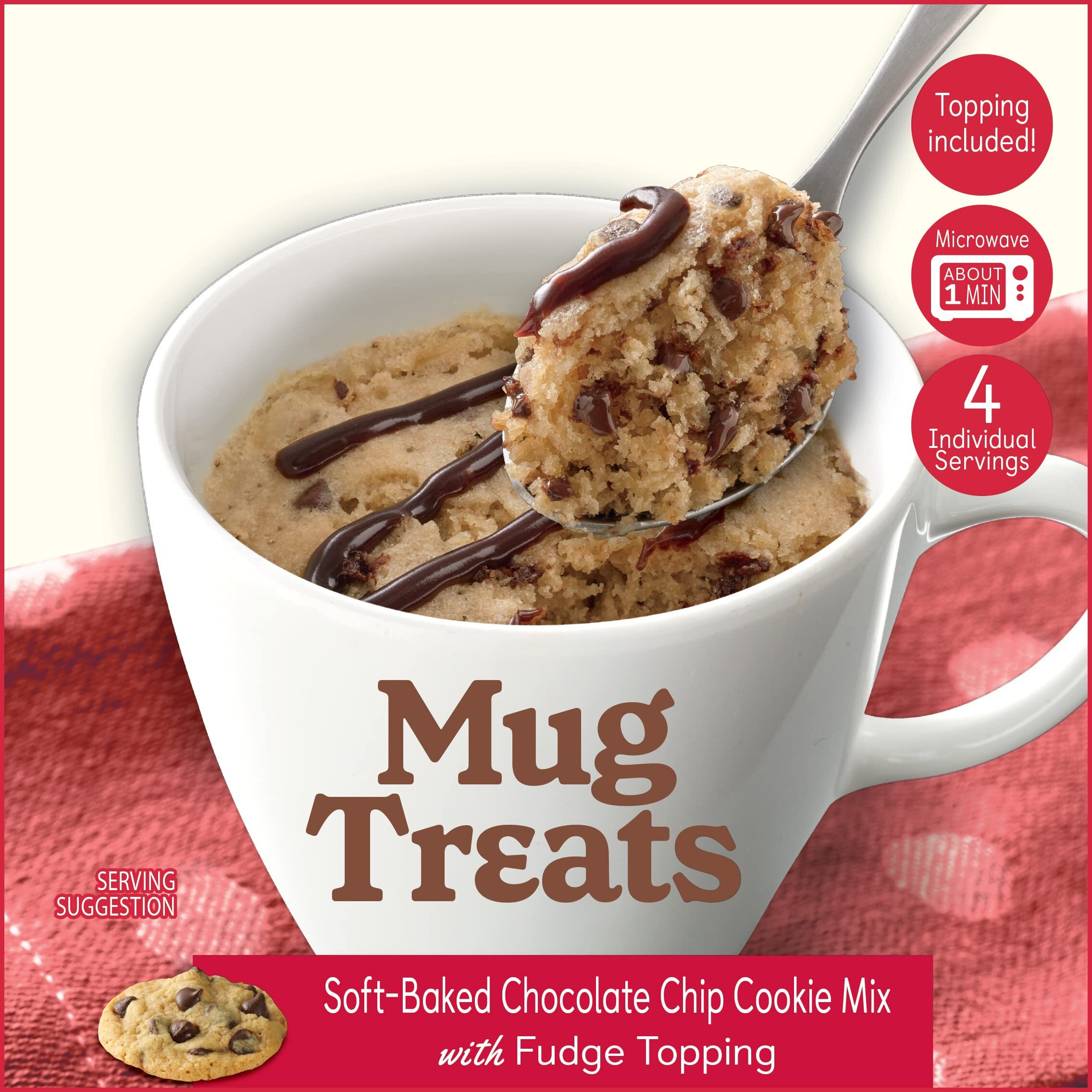 Betty Crocker Mug Treats Soft-Baked Chocolate Chip Cookie Mix With Fudge Topping, 4 Servings (Pack Of 6)