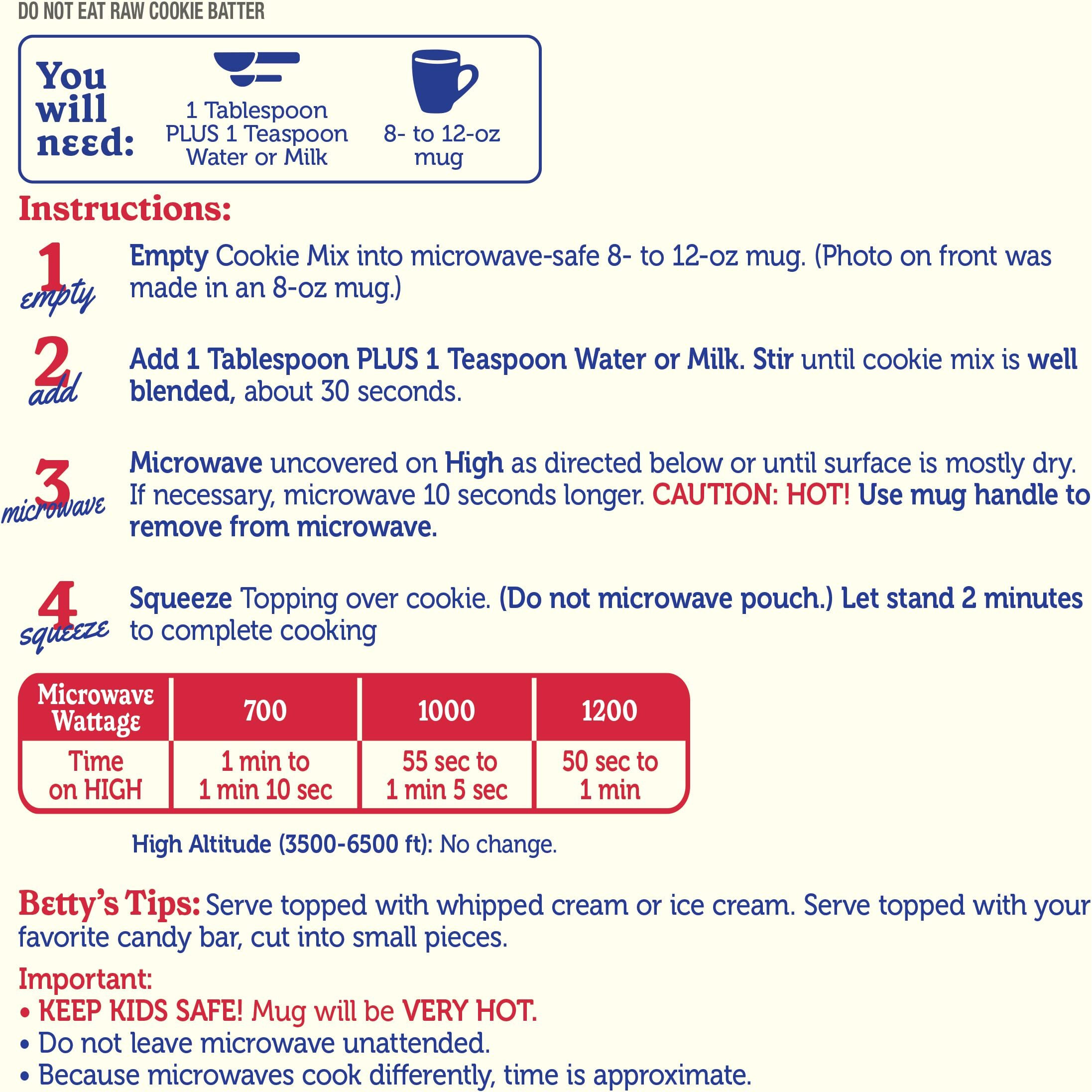 Betty Crocker Mug Treats Soft-Baked Chocolate Chip Cookie Mix With Fudge Topping, 4 Servings (Pack Of 6)