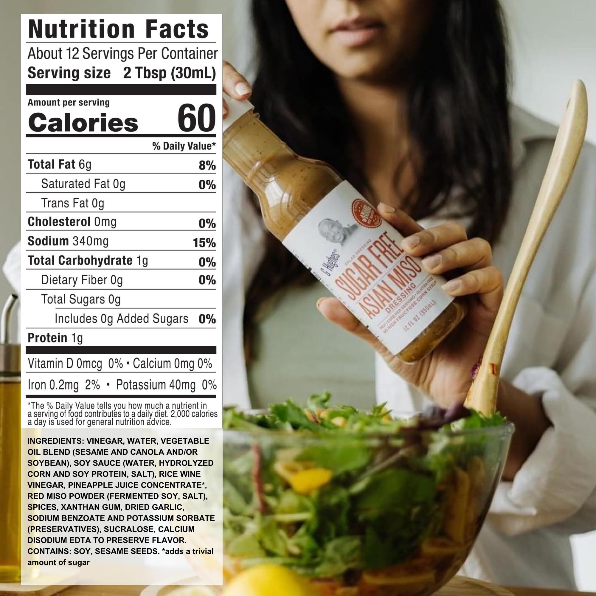 G Hughes Sugar Free, Asian Miso Dressing - Asian Salad Dressings, Asian Dressings, Gluten Free Salad Dressings, Keto Salad Dressings, Miso Salad Dressing, Sugar Free Dressings - 12 Oz. (3-Pack)