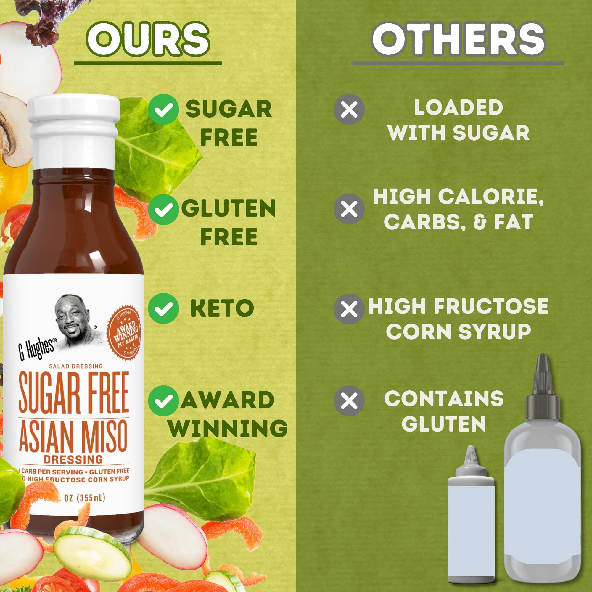 G Hughes Sugar Free, Asian Miso Dressing - Asian Salad Dressings, Asian Dressings, Gluten Free Salad Dressings, Keto Salad Dressings, Miso Salad Dressing, Sugar Free Dressings - 12 Oz. (3-Pack)
