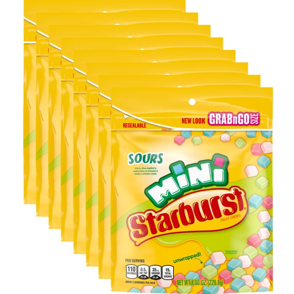 Starburst Minis Sours Candy Bag, 8.0 Ounce (Pack Of 8)