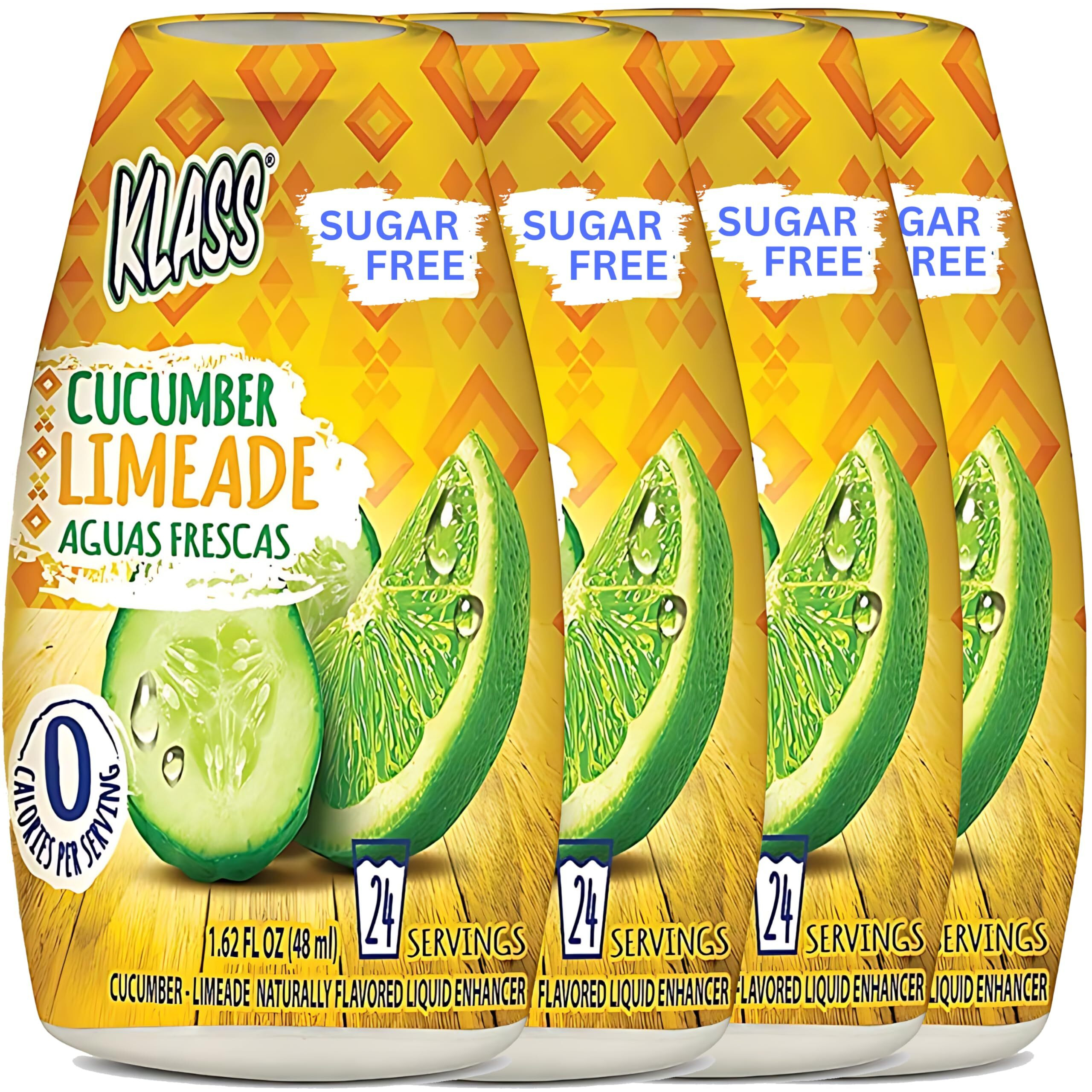 Liquid Water Enhancer | Klass Aguas Frescas | Sugar-Free Naturally Flavored Cucumber-Limeade | Keto Friendly|1.62 Oz Pack Of 4 (Makes 24 Servings Each) 0 Calories Per Serving