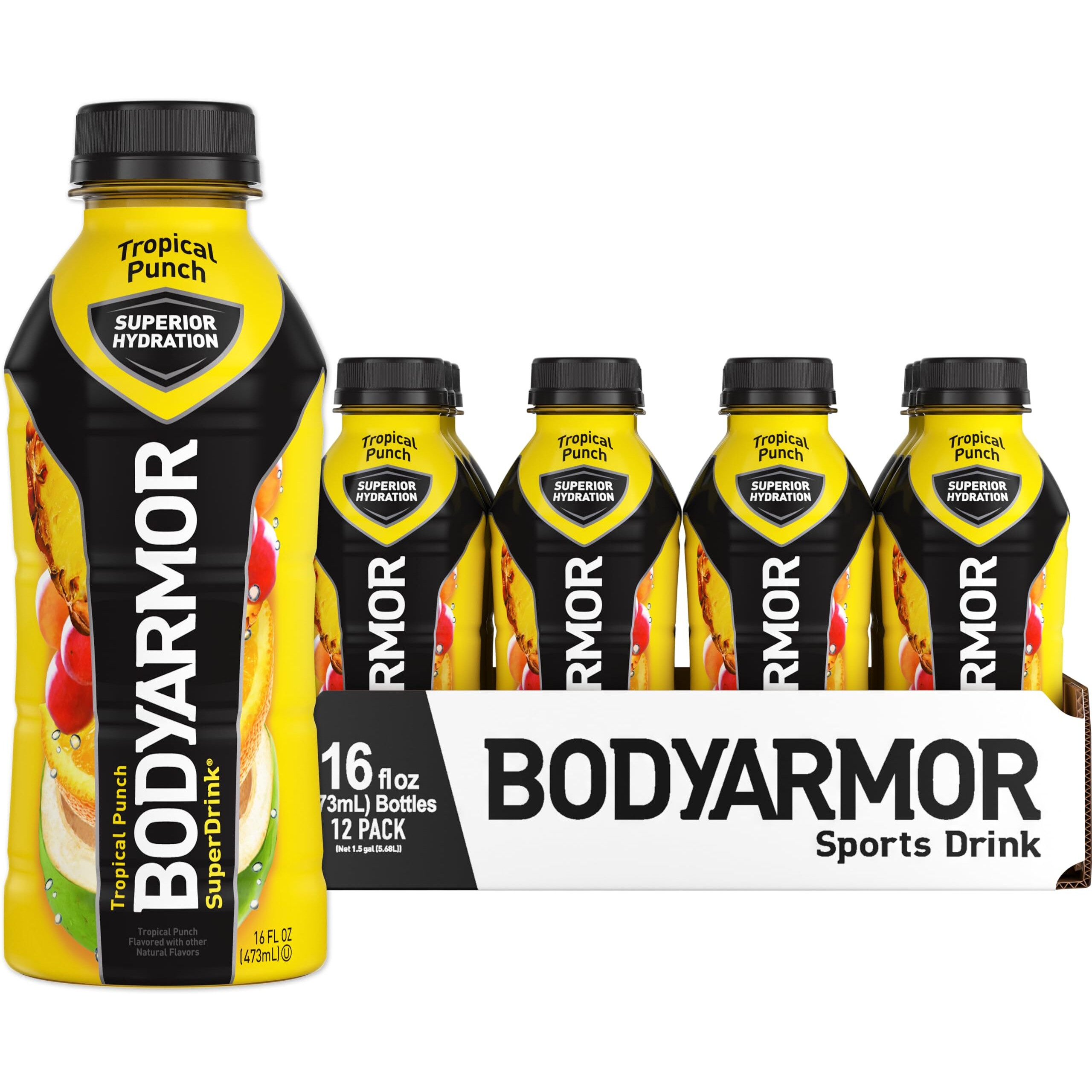 Bodyarmor Sports Drink Sports Beverage, Tropical Punch, Coconut Water Hydration, Natural Flavors With Vitamins, Potassium-Packed Electrolytes, Perfect For Athletes, 16 Fl Oz (Pack Of 12)