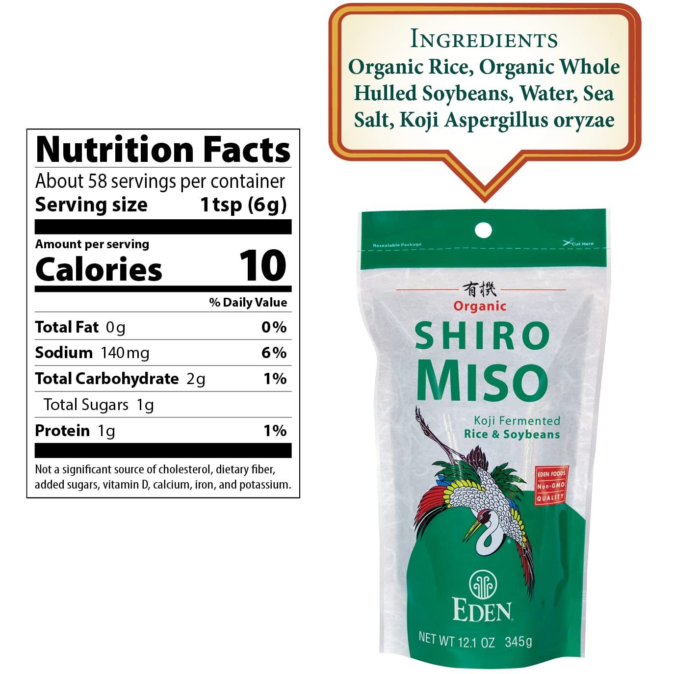 Eden Organic Shiro Miso, Sweet White Miso Paste, Less Sodium, Koji Fermented Rice And Non-Gmo Soybeans, Traditionally Made In Japan, 12.1 Oz