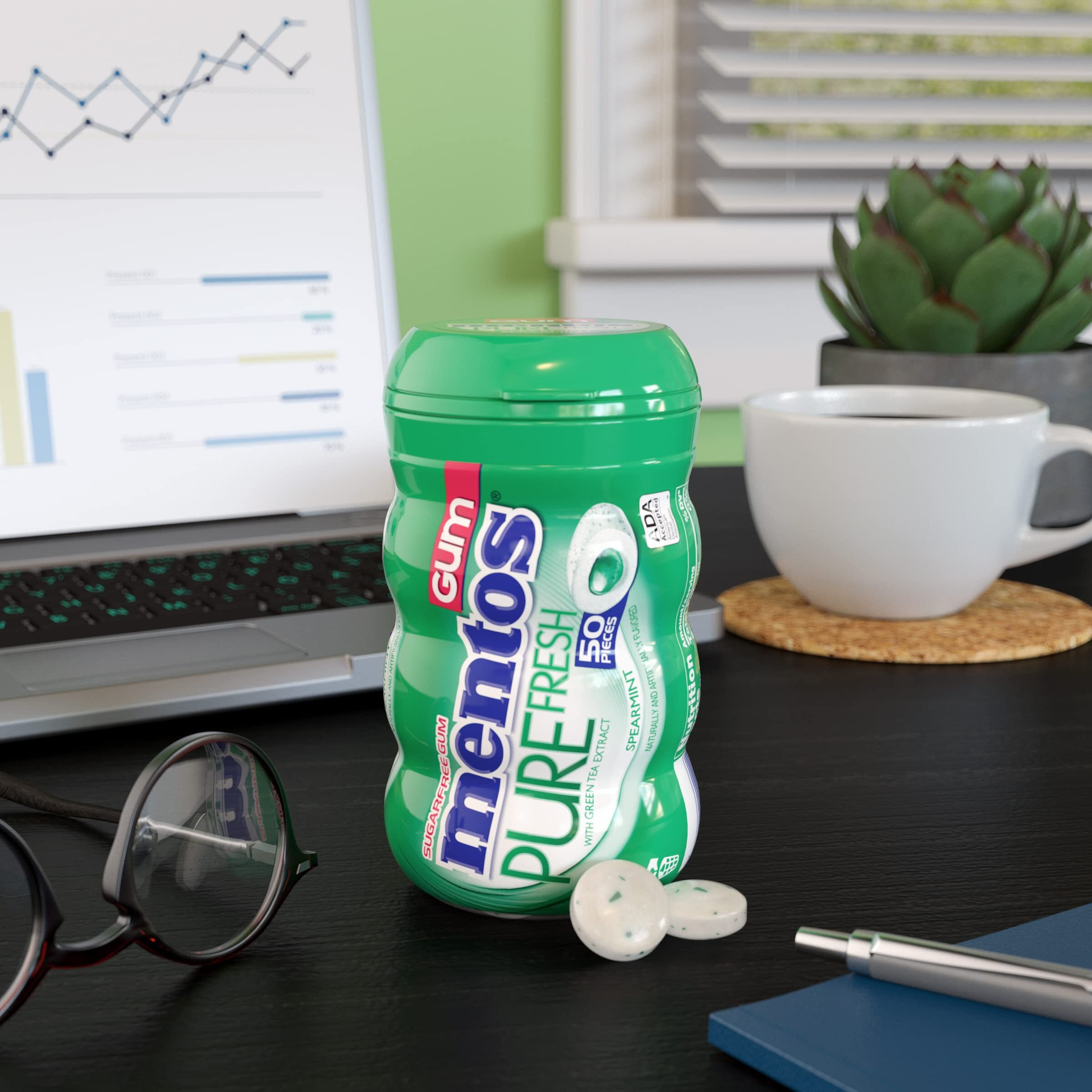 Mentos Pure Fresh Sugar-Free Chewing Gum With Xylitol, Spearmint, 50 Piece Bottle (Bulk Pack Of 6)