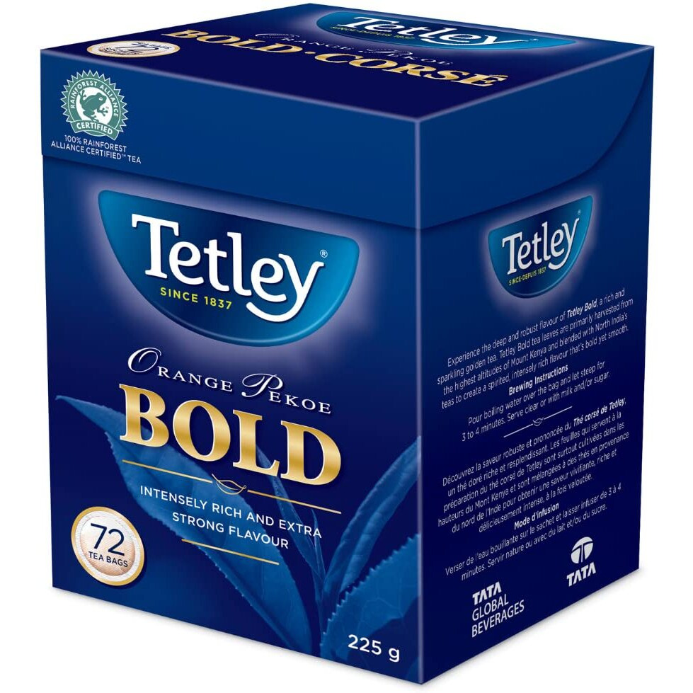 Tetley Bold Orange Pekoe Tea - 72Ct/225G {Imported From Canada}