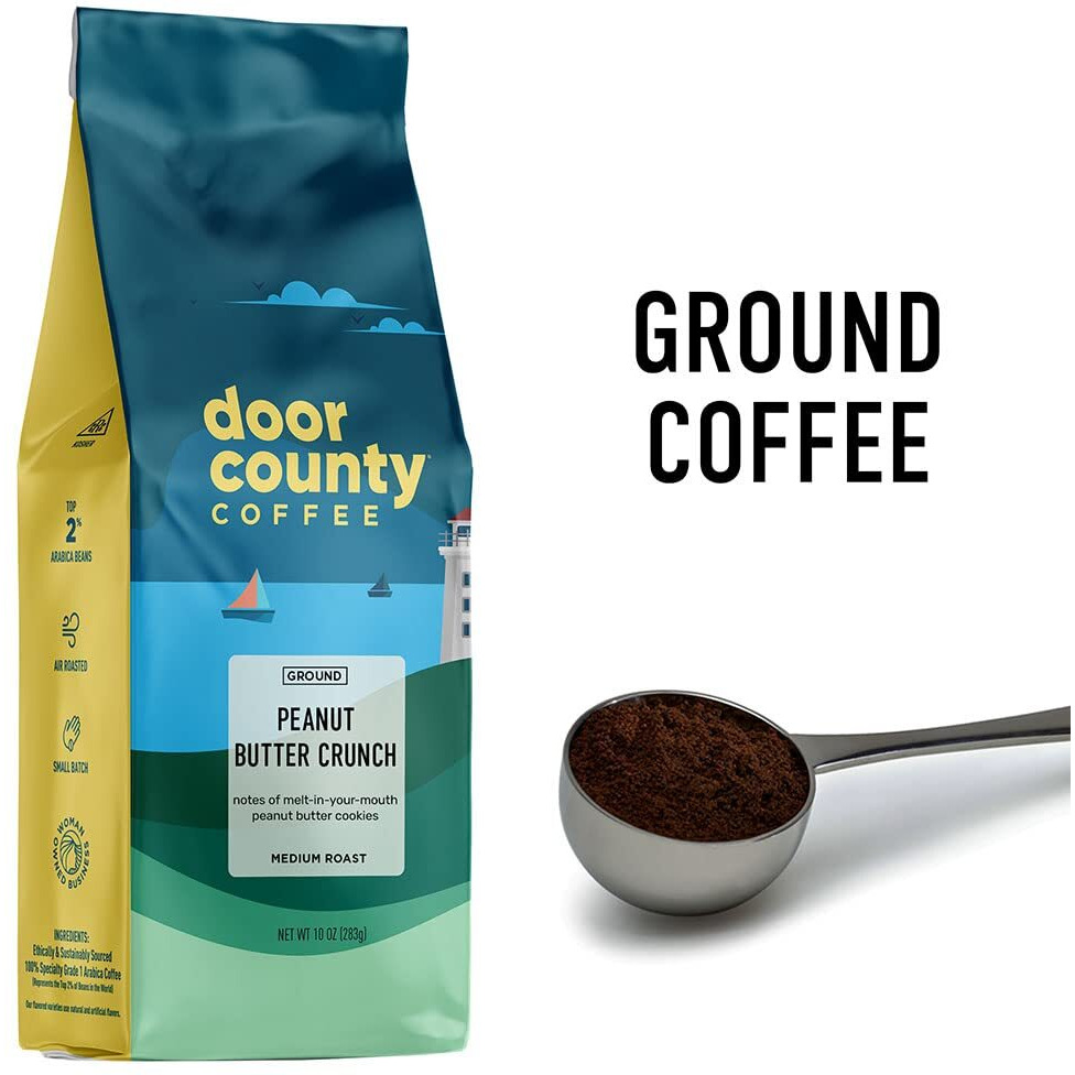 Door County Coffee - Peanut Butter Crunch, Peanut Butter Flavored Ground Coffee - Medium Roast, 283G