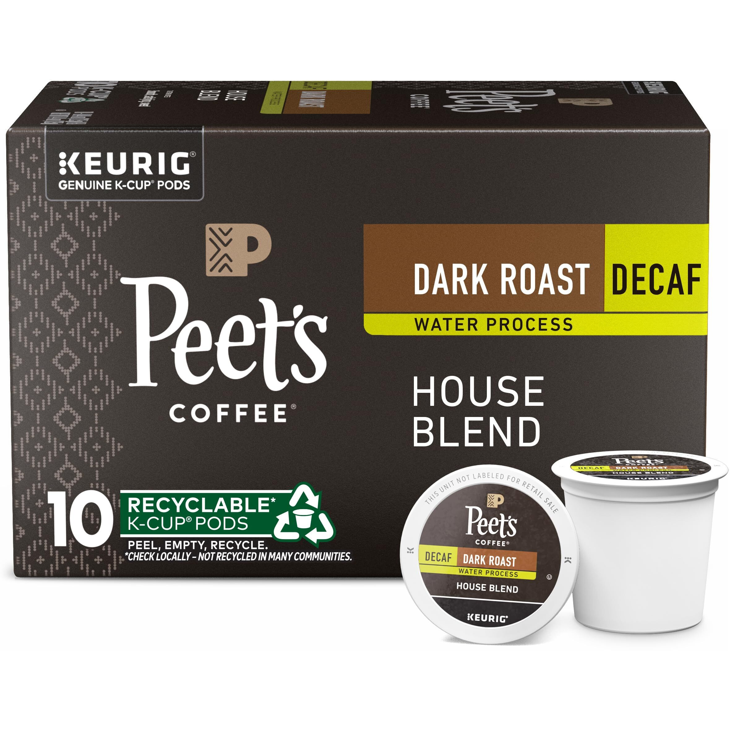 Peet's Coffee, Dark Roast Decaffeinated Coffee K-Cup Pods For Keurig Brewers - Decaf House Blend 10 Count (1 Box Of 10 K-Cup Pods)