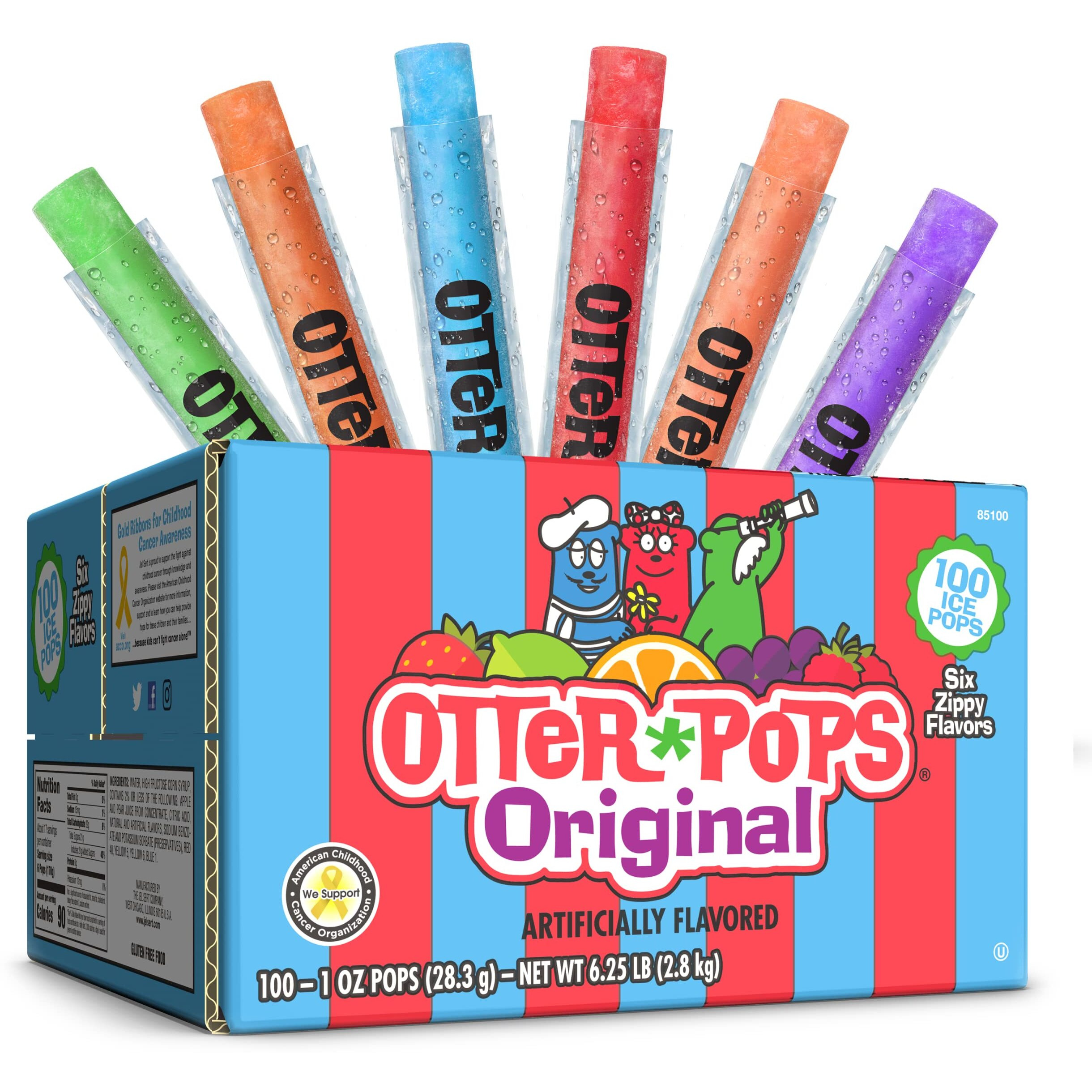 Otter Pops, Original Assorted Freezer Pops, 1Oz Freeze Pops In Six Zippy Flavors, 100 Count, (85100)