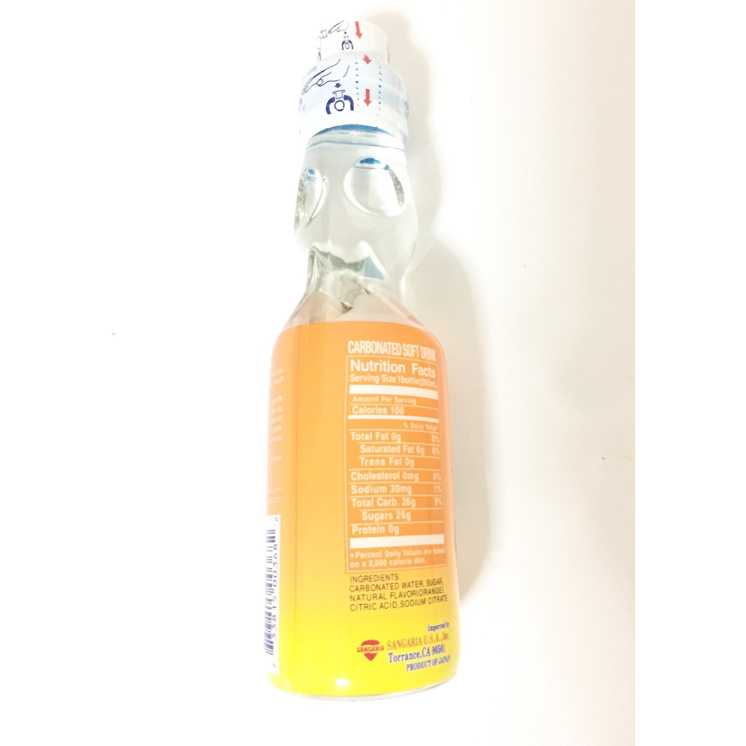 Sangaria Ramune Japanese Carbonated Soft Drink Orange Flavor 6 Pack (6.76Fl.Oz)