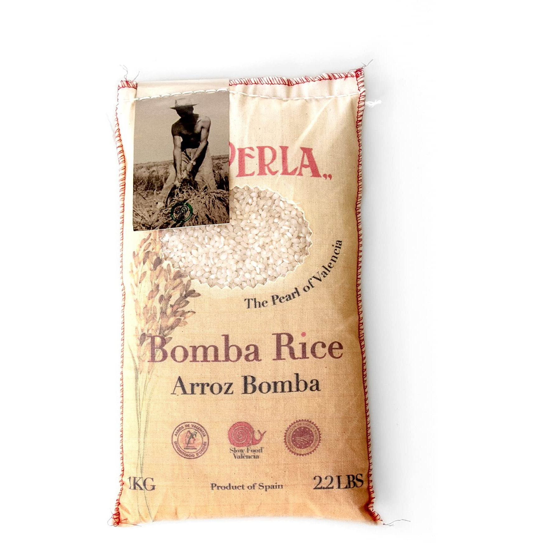 La Perla | Bomba Rice | Denomination Of Origin Valencia Spain | Slow Food Valencia Certified | Naturally Grown | Perfect For Paella & All Mediterranean Rice Dishes | 2.2 Lbs (1 Kg)
