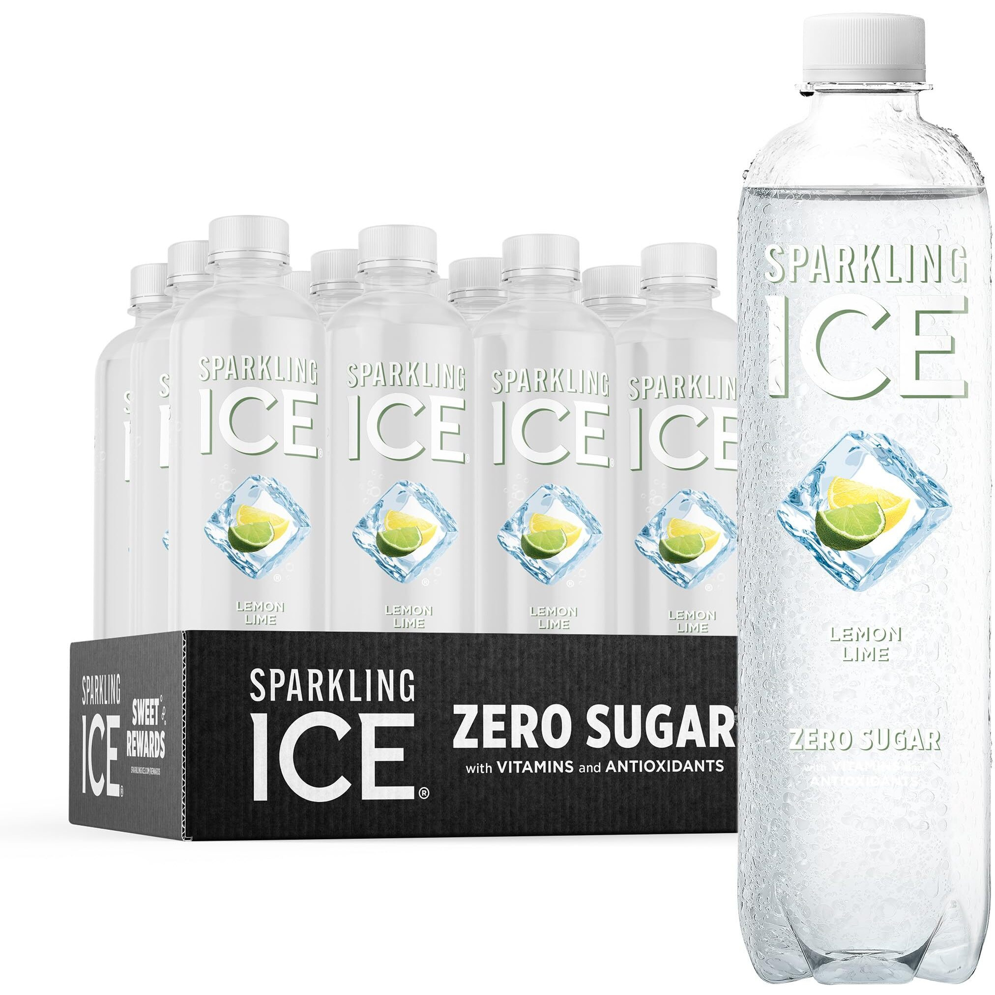 Sparkling Ice, Lemon Lime Sparkling Water, Zero Sugar Flavored Water, With Vitamins And Antioxidants, Low Calorie Beverage, 17 Fl Oz (Pack Of 12)