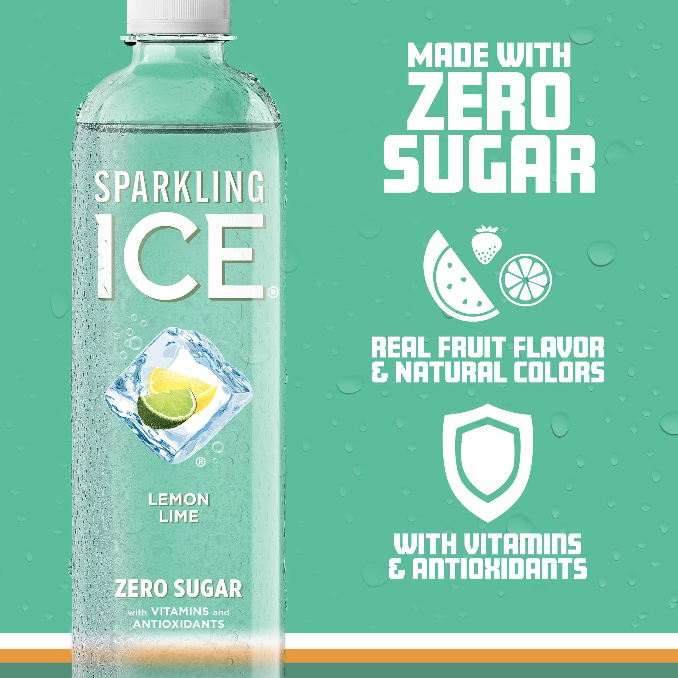 Sparkling Ice, Lemon Lime Sparkling Water, Zero Sugar Flavored Water, With Vitamins And Antioxidants, Low Calorie Beverage, 17 Fl Oz (Pack Of 12)