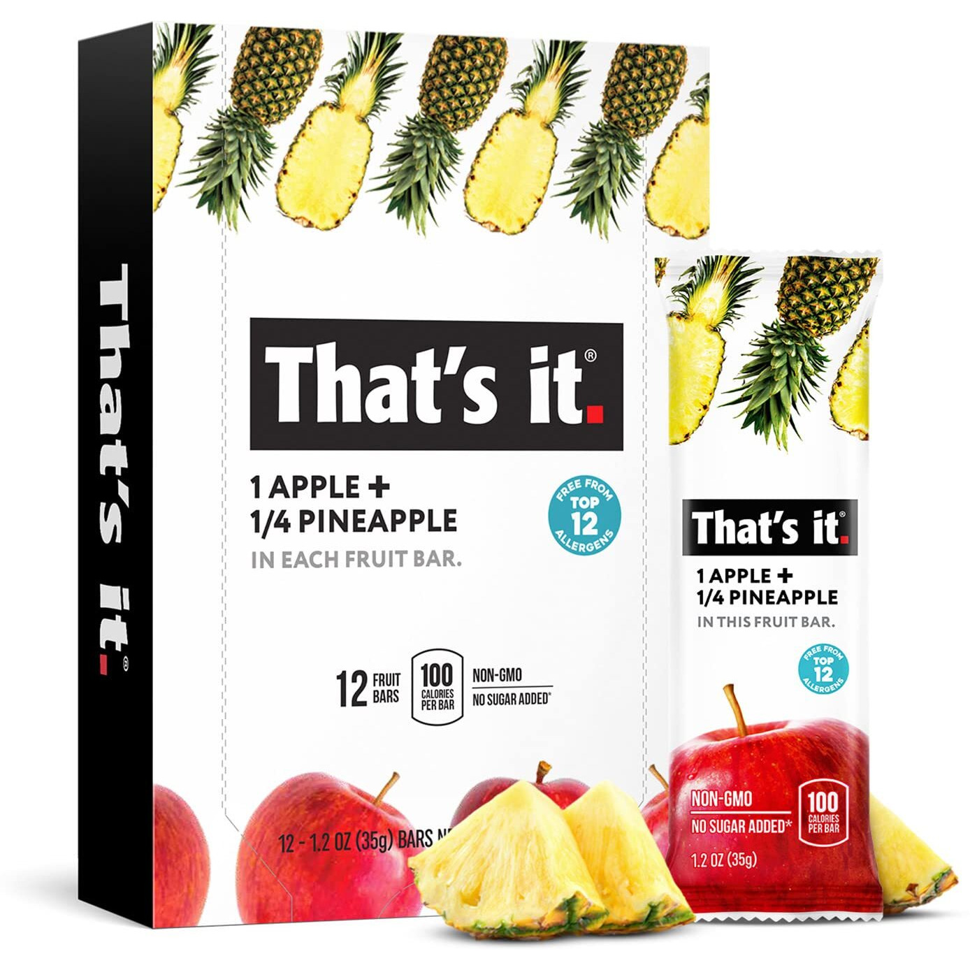 That's It. Apple + Pineapple 100% Natural Real Fruit Bar, Best High Fiber Vegan, Gluten Free Healthy Snack, Paleo For Children & Adults, Non Gmo No Added Sugar, No Preservatives Energy Food (12 Pack)