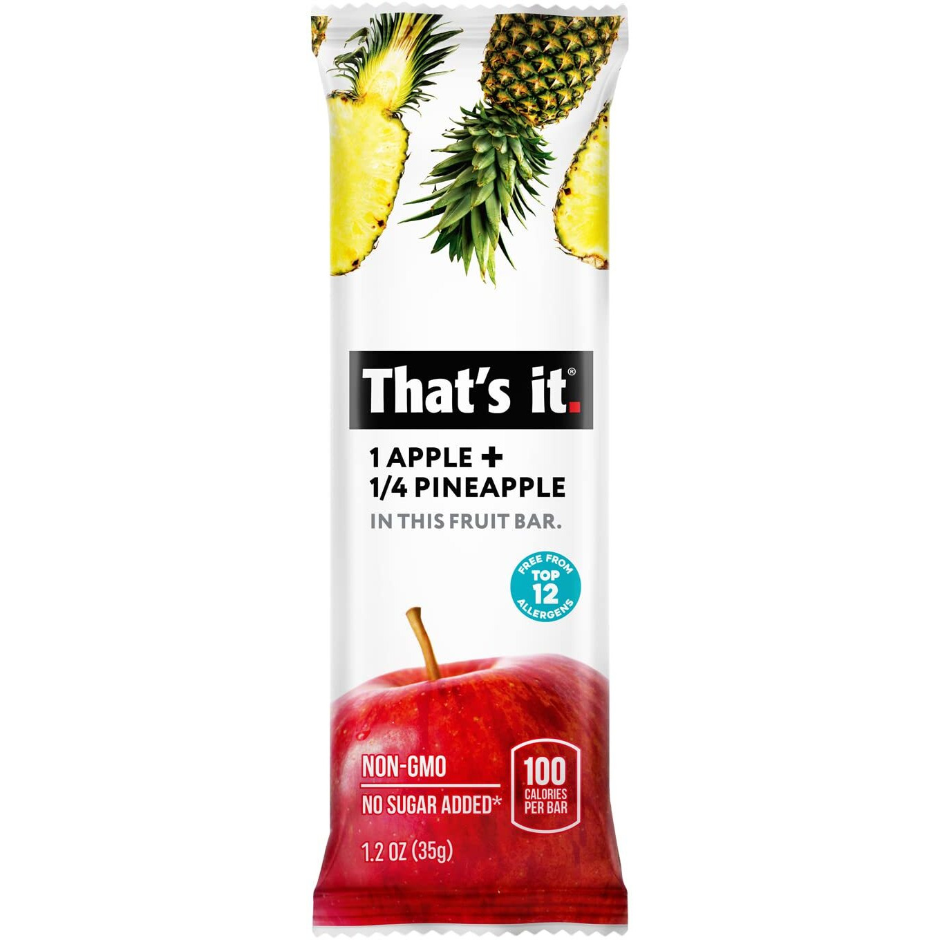 That's It. Apple + Pineapple 100% Natural Real Fruit Bar, Best High Fiber Vegan, Gluten Free Healthy Snack, Paleo For Children & Adults, Non Gmo No Added Sugar, No Preservatives Energy Food (12 Pack)