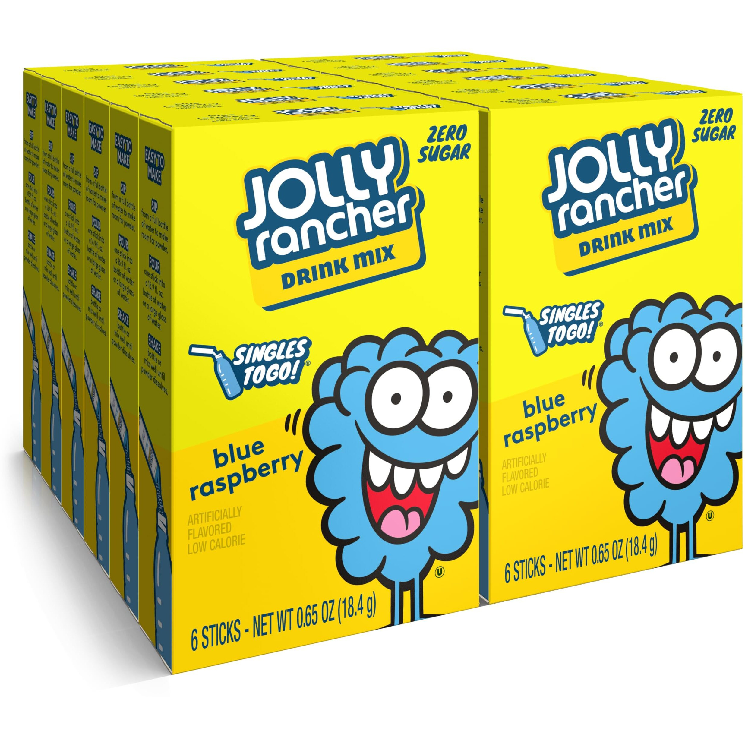 Jolly Rancher Rancher Singles To Go Water Drink Mix, Blue Raspberry, 12 Boxes With 6 Packets Each, 72 Total Servings