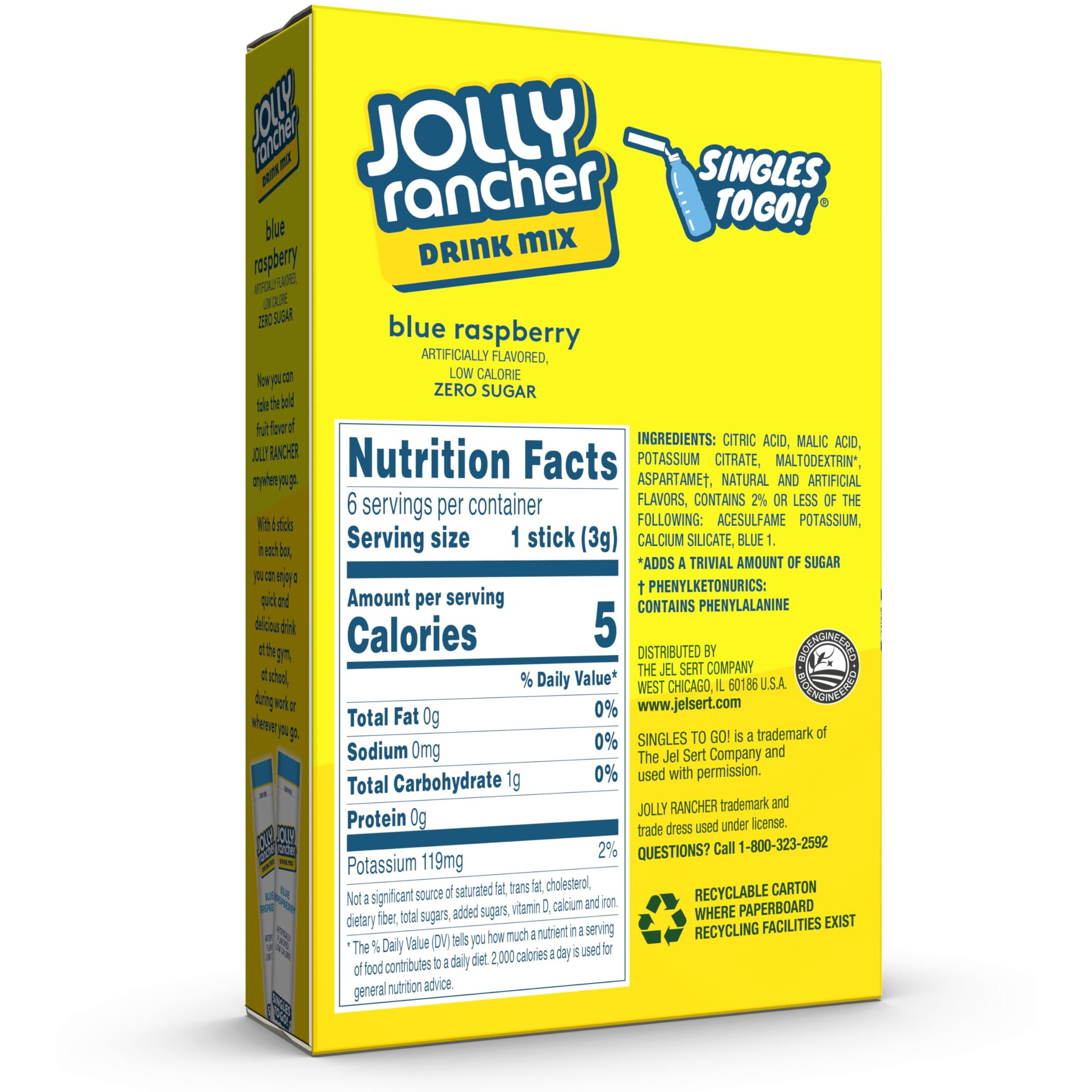 Jolly Rancher Rancher Singles To Go Water Drink Mix, Blue Raspberry, 12 Boxes With 6 Packets Each, 72 Total Servings