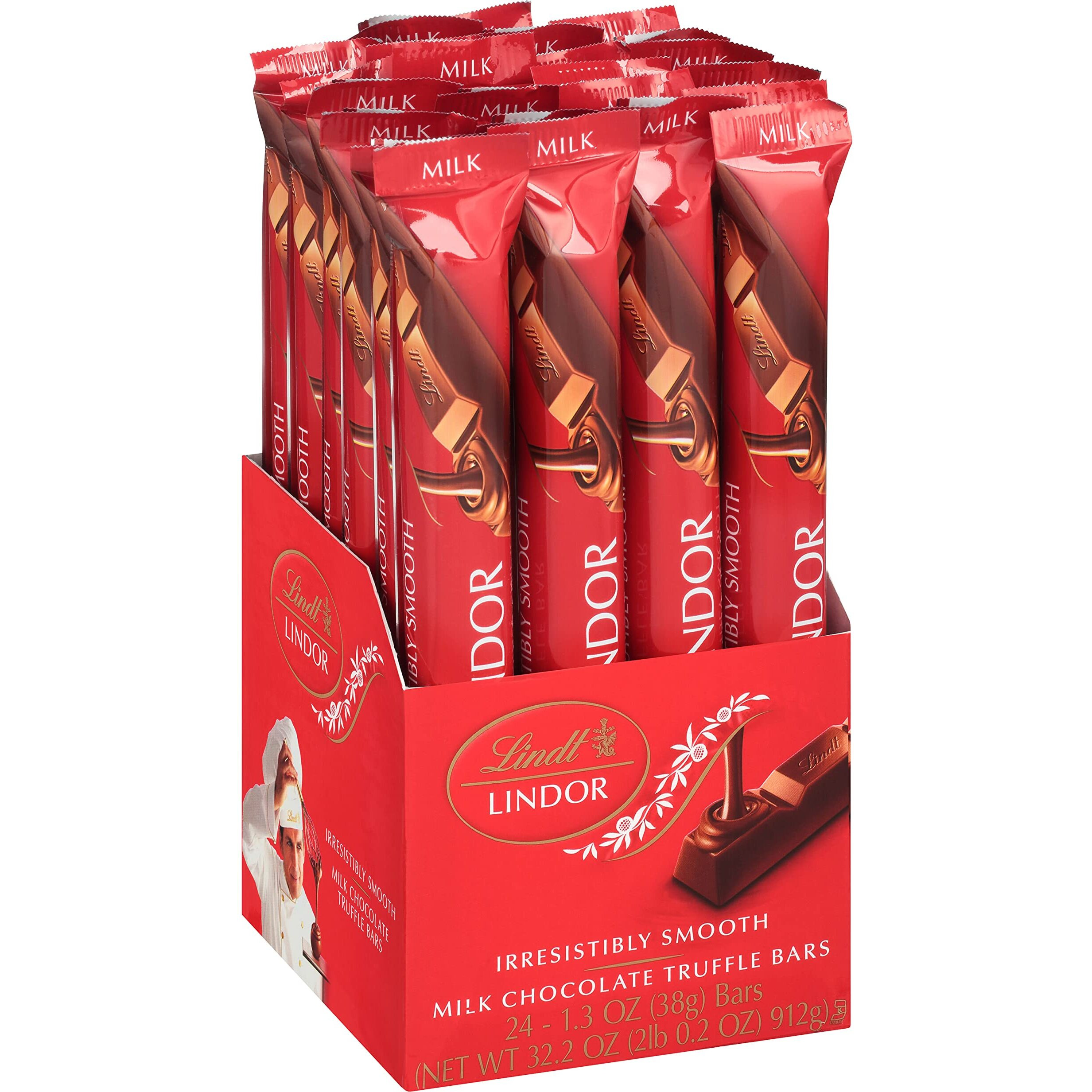 Lindt Lindor Milk Chocolate Truffle Bar, Chocolate Candy Bar With Smooth Center, 1.3 Oz. (24 Pack)