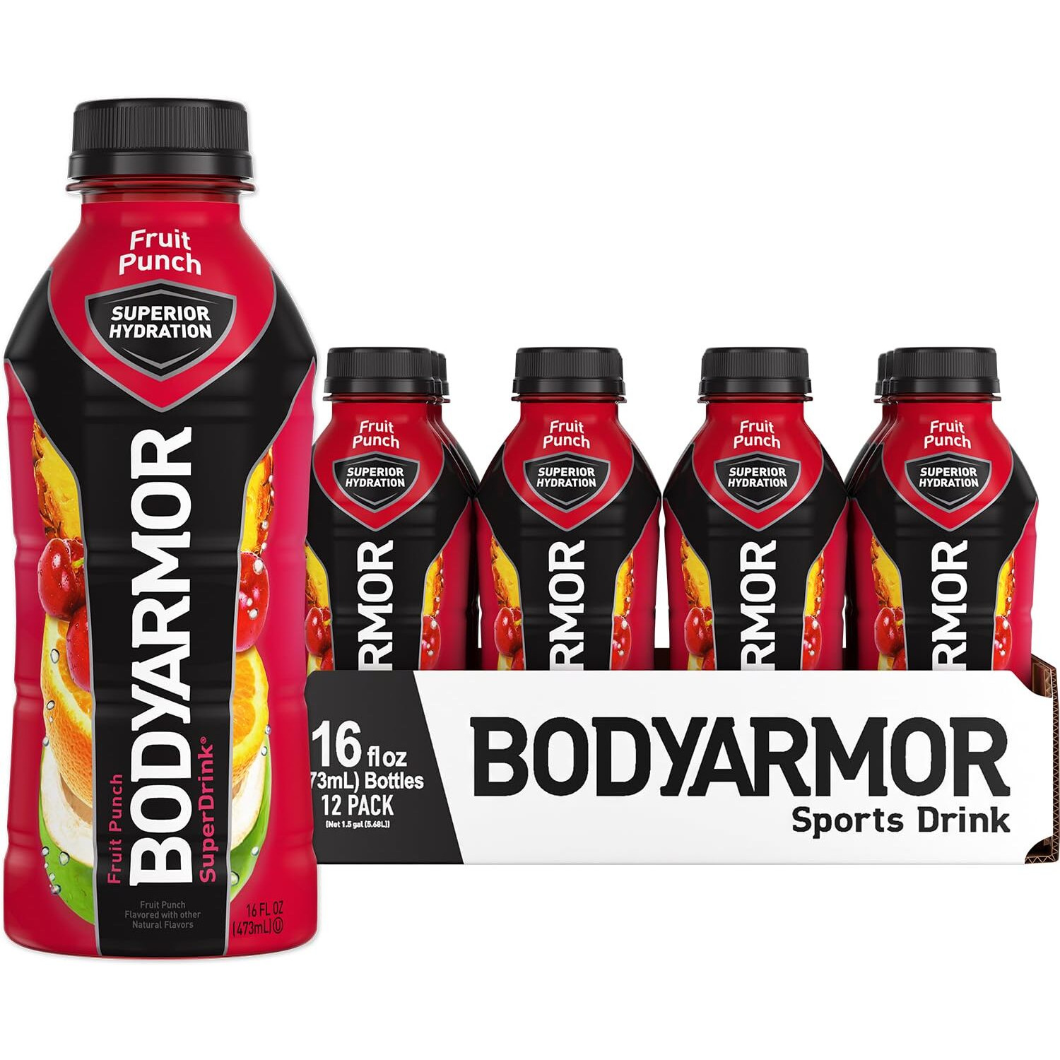 Bodyarmor Sports Drink Sports Beverage, Fruit Punch, Coconut Water Hydration, Natural Flavors With Vitamins, Potassium-Packed Electrolytes, Perfect For Athletes, 16 Fl Oz (Pack Of 12)