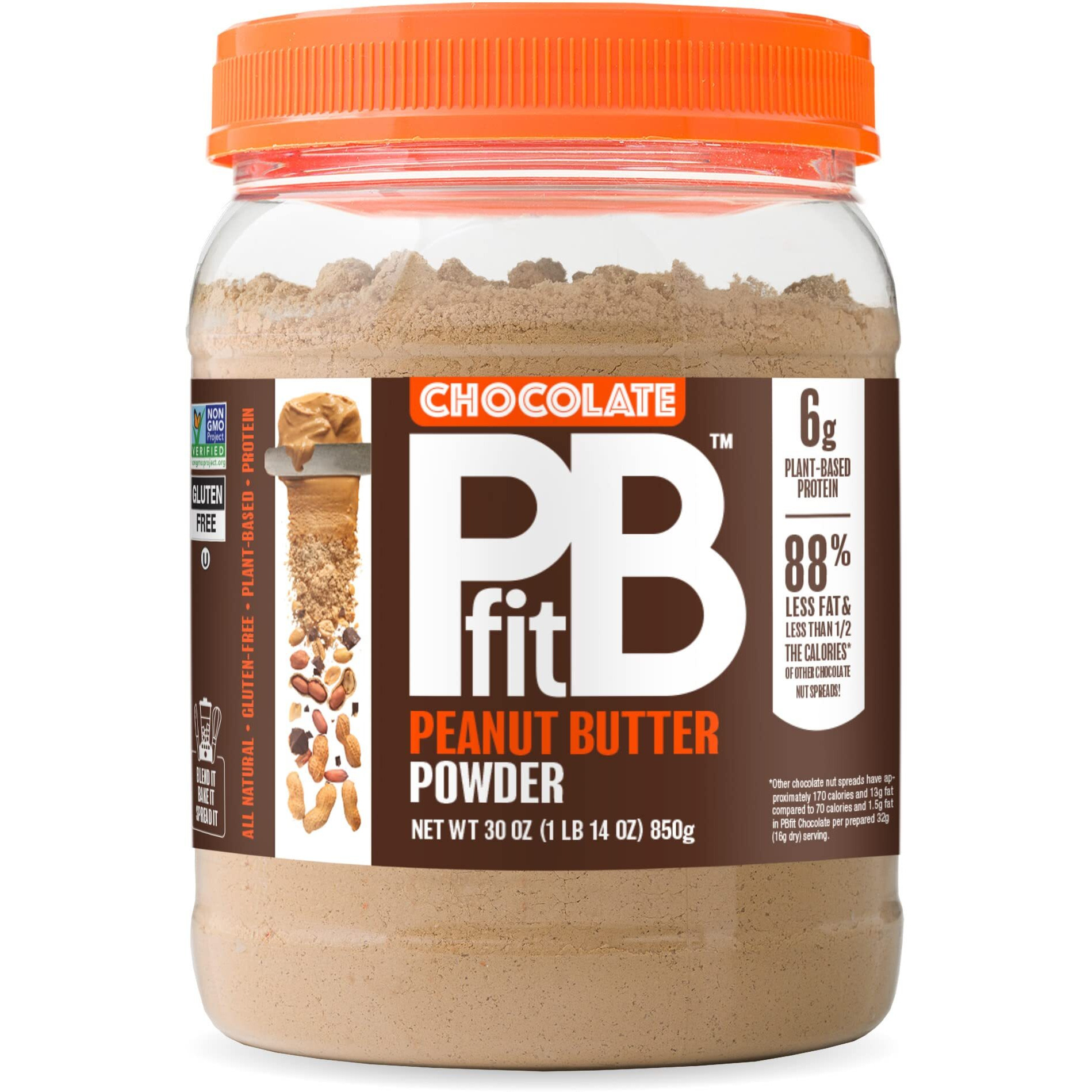 Pbfit All-Natural Chocolate Peanut Butter Powder, Extra Chocolatey Powdered Peanut Spread From Real Roasted Pressed Peanuts And Cocoa, 6G Of Protein 7% Dv (30 Oz.) (Pack Of 1)