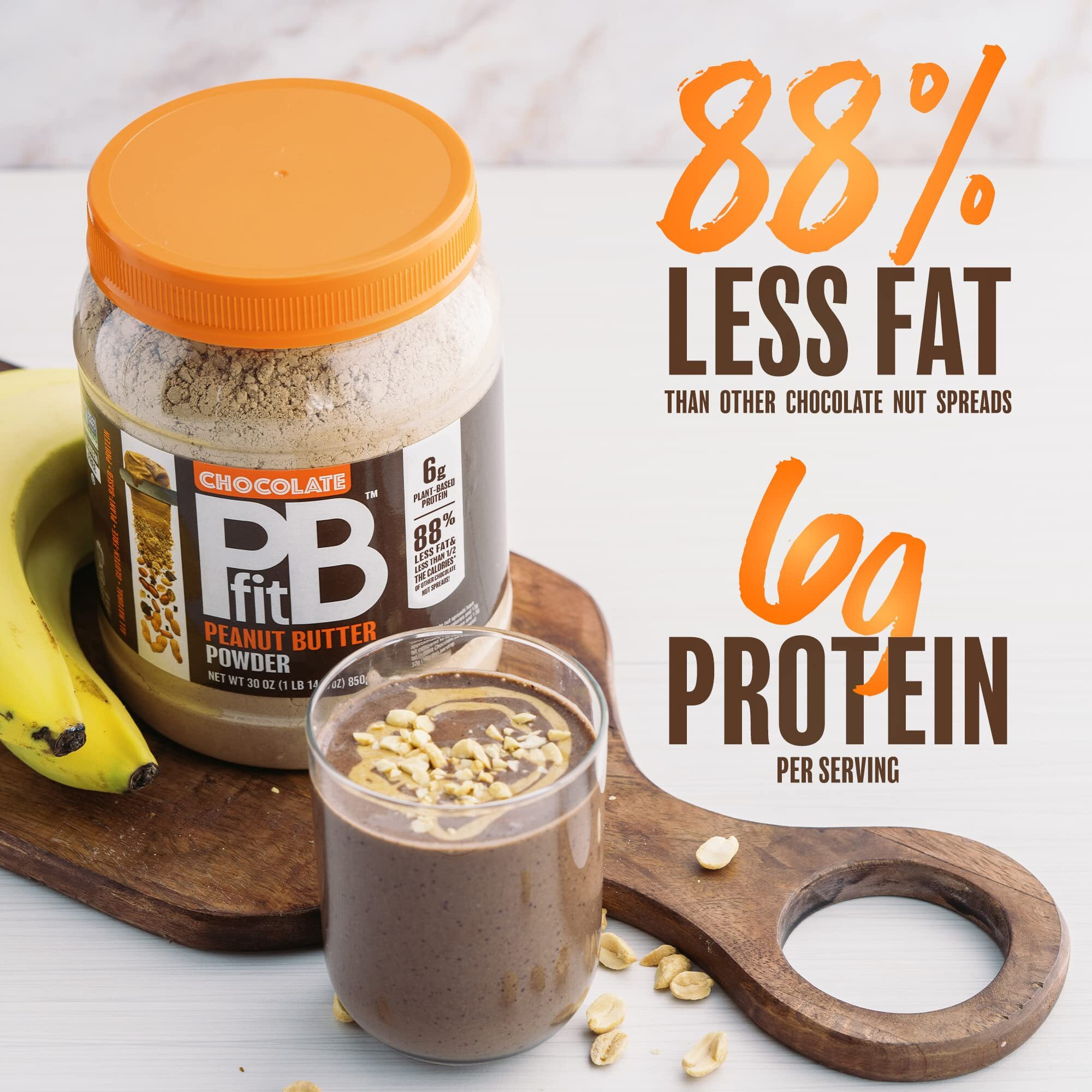 Pbfit All-Natural Chocolate Peanut Butter Powder, Extra Chocolatey Powdered Peanut Spread From Real Roasted Pressed Peanuts And Cocoa, 6G Of Protein 7% Dv (30 Oz.) (Pack Of 1)