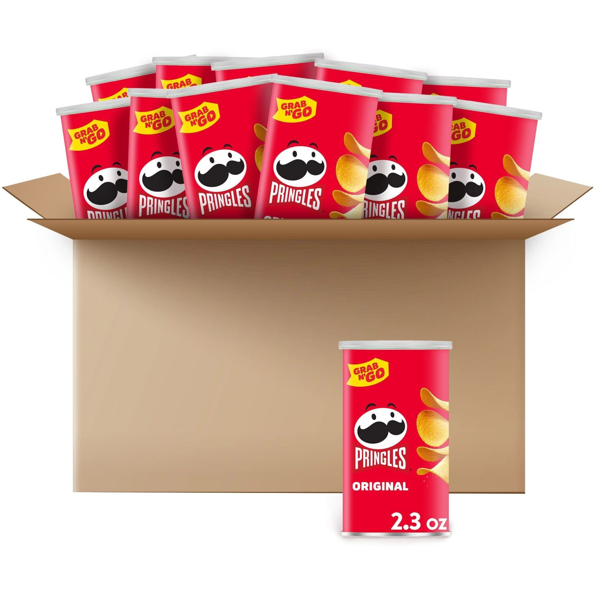 Pringles Potato Crisps Chips, Lunch Snacks, Office And Kids Snacks, Grab N' Go, Original (12 Cans)