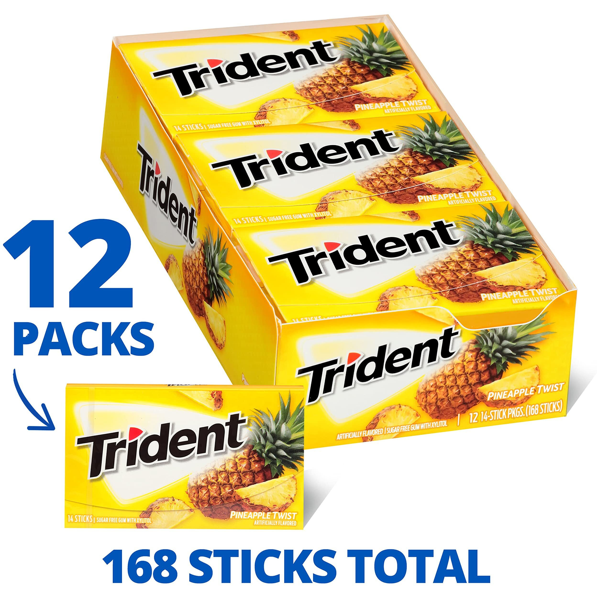 Trident Pineapple Twist Sugar Free Gum, 12 Packs Of 14 Pieces (168 Total Pieces)