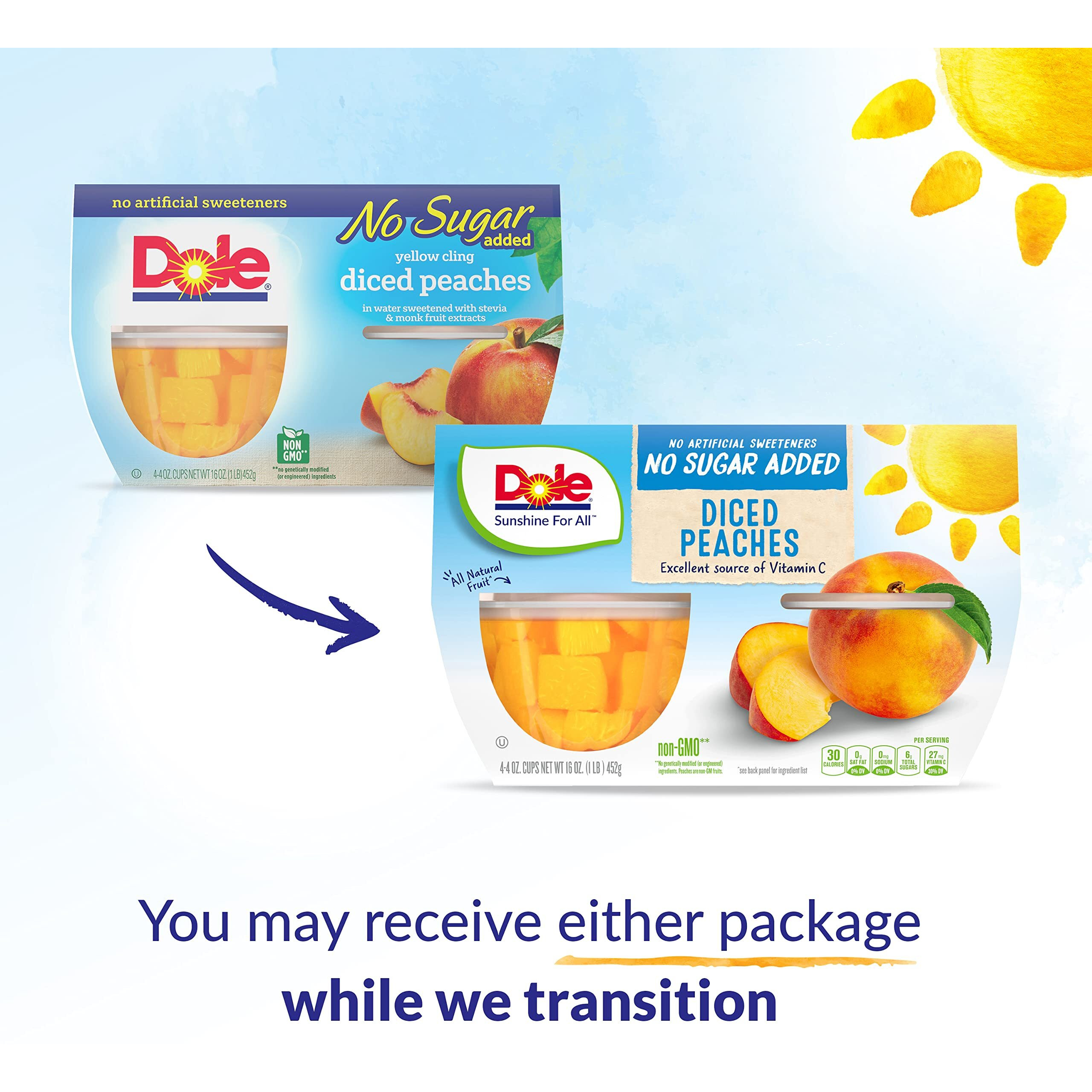 Dole Fruit Bowls No Sugar Added Snacks, Diced Peaches 4Oz 24 Cups, Gluten & Dairy Free, Bulk Lunch Snacks For Kids & Adults