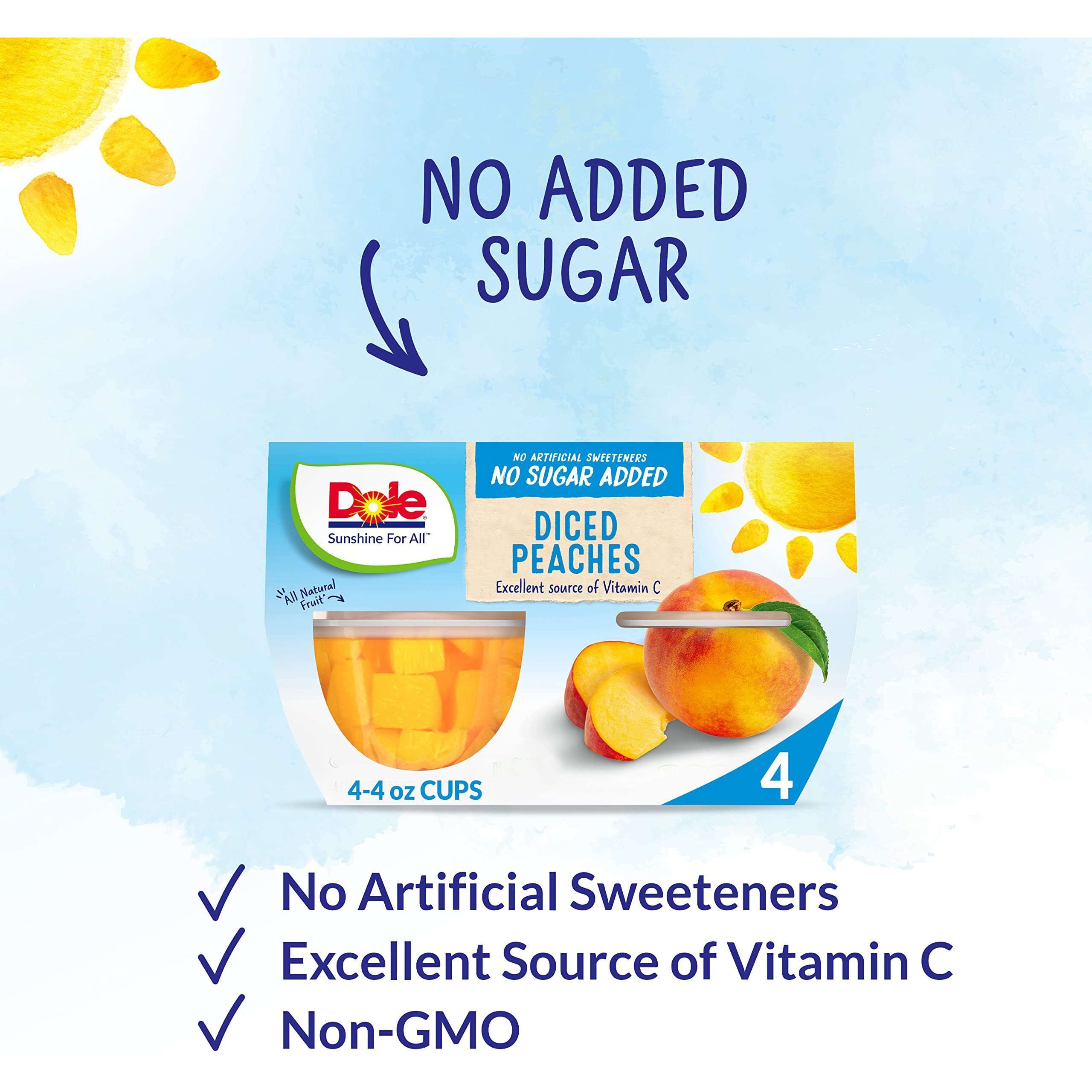 Dole Fruit Bowls No Sugar Added Snacks, Diced Peaches 4Oz 24 Cups, Gluten & Dairy Free, Bulk Lunch Snacks For Kids & Adults
