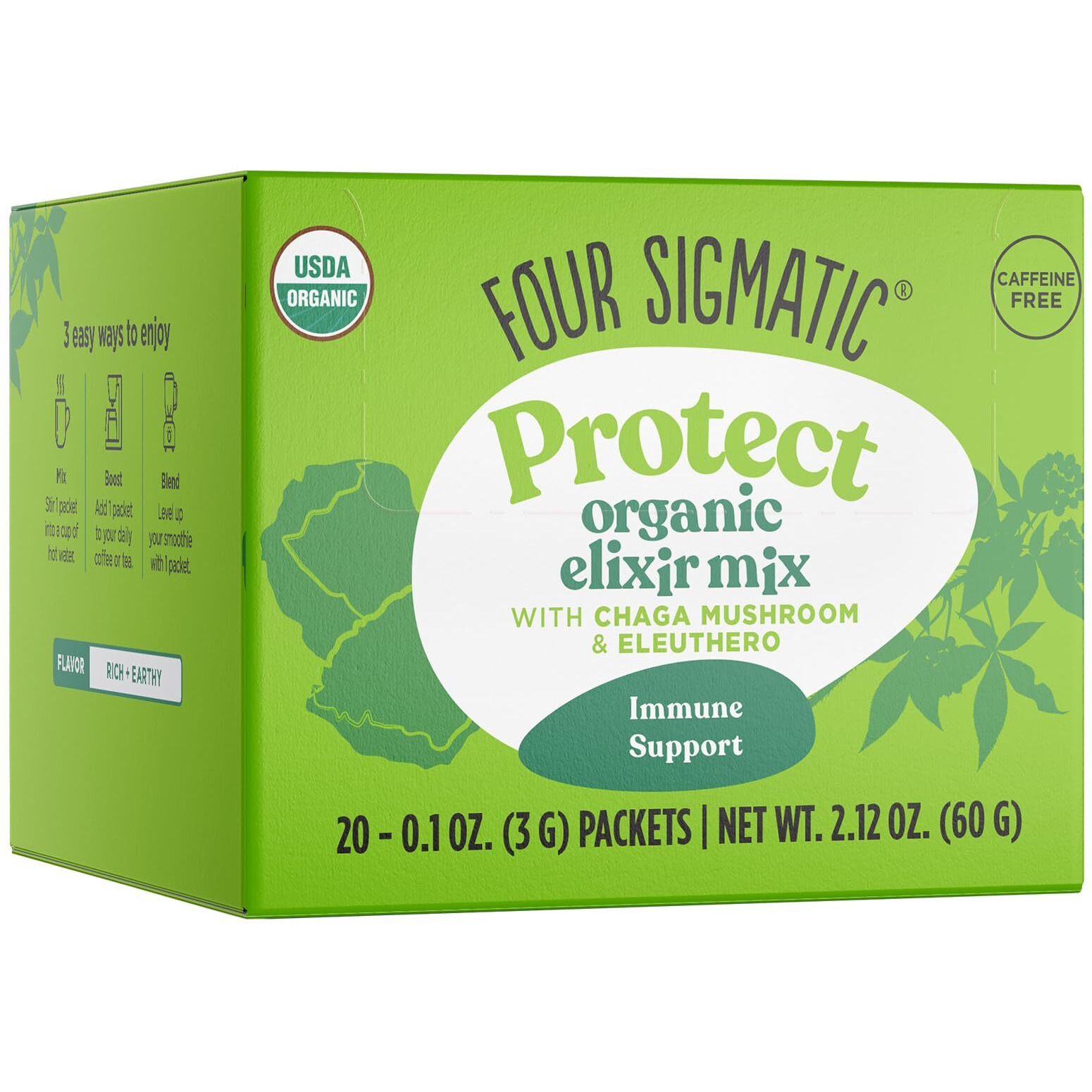 Chaga Mushroom Elixir By Four Sigmatic | Coffee Alternative With Organic Chaga Mushroom Powder, Rose Hips & Mint | Immune Support & Overall Wellness | Pack Of 20